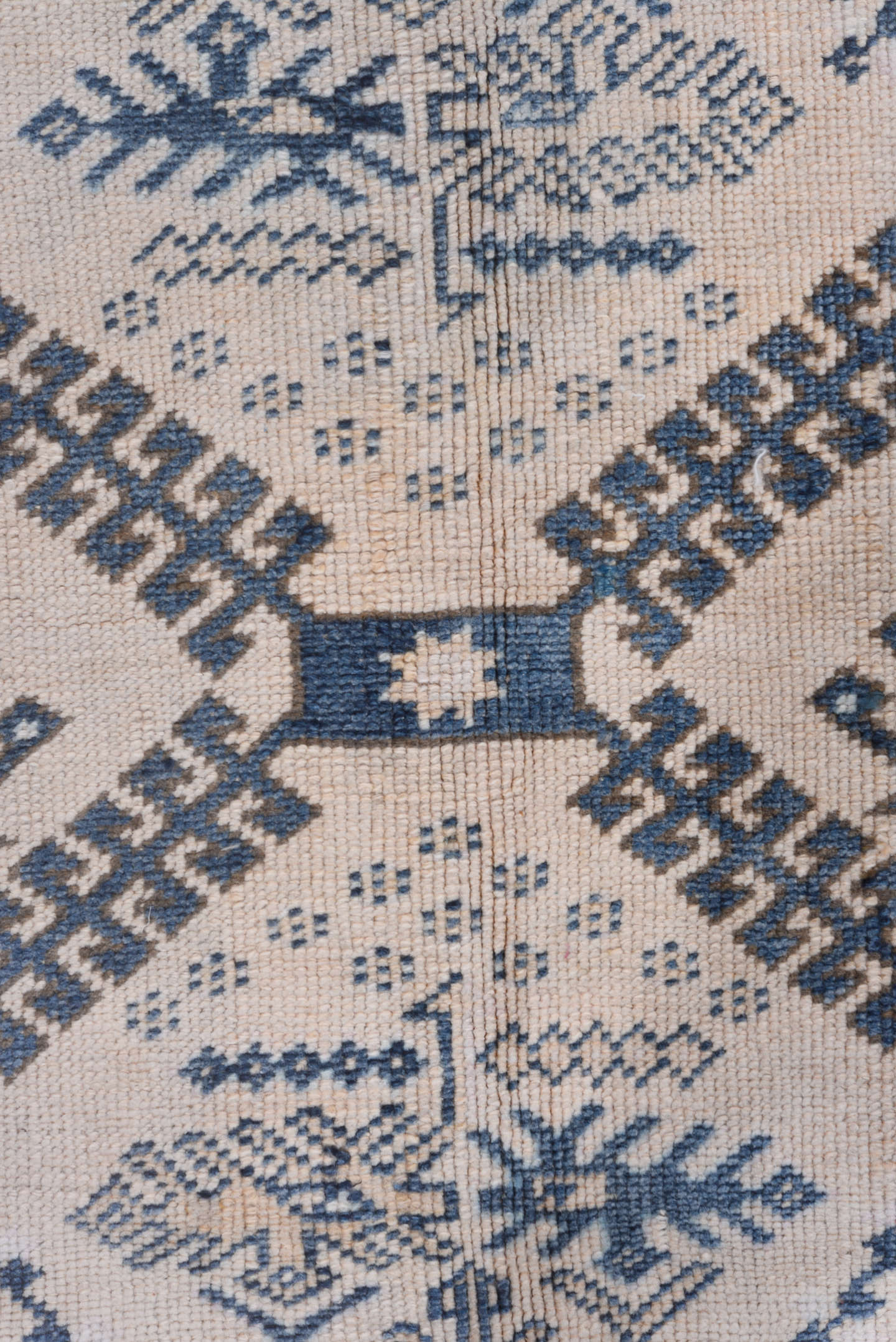 4' x 6' one-of-a-kind handmade vintage Oushak small size rug. Color palette: ivory, sky blue, slate, taupe, camel