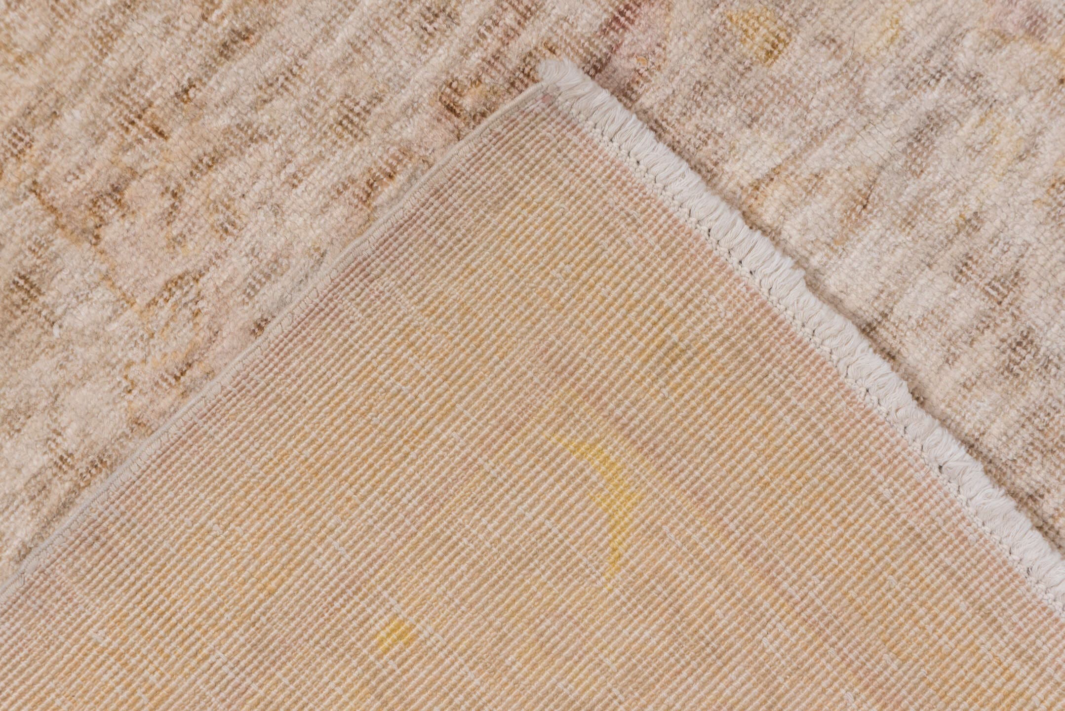 6' x 9' one-of-a-kind handmade vintage Kaisary medium size rug. Color palette: beige, blush, ivory, pale gold, taupe, pink