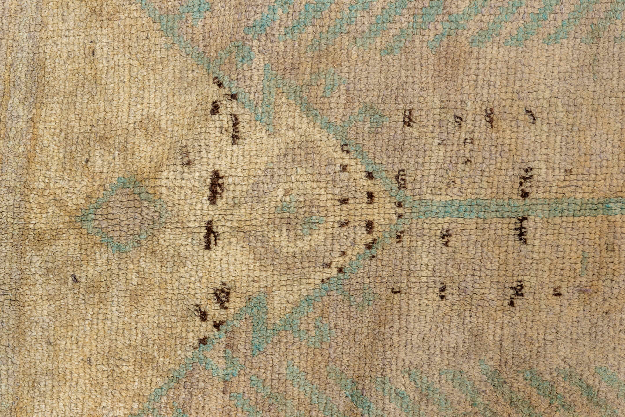 5' x 11' one-of-a-kind handmade vintage Oushak rug. Color palette: beige, ivory, pale blue, taupe, camel, charcoal