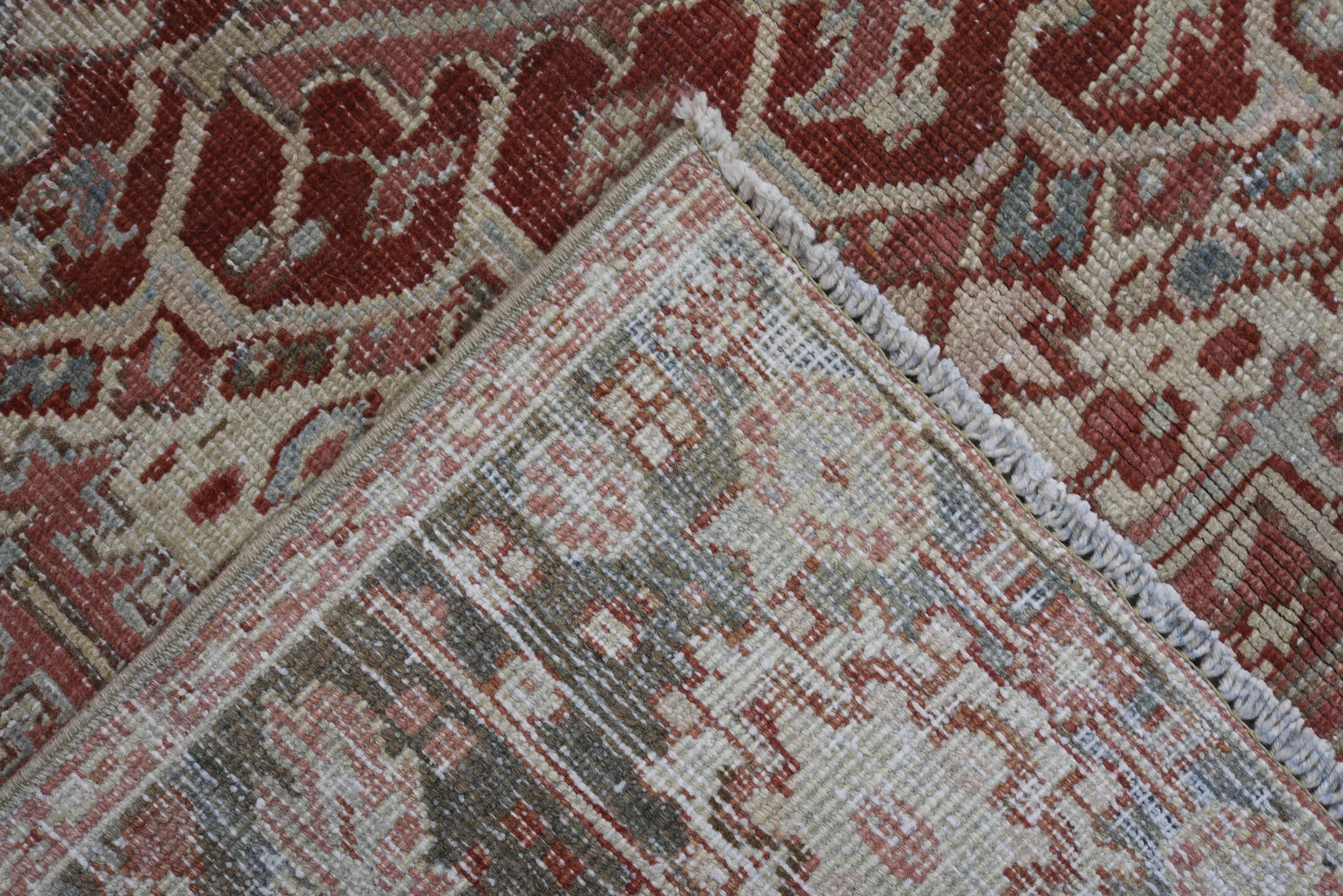 8' x 10' one-of-a-kind handmade vintage Heriz large size rug. Color palette: brown, dark gray, gray, light gray, off-white