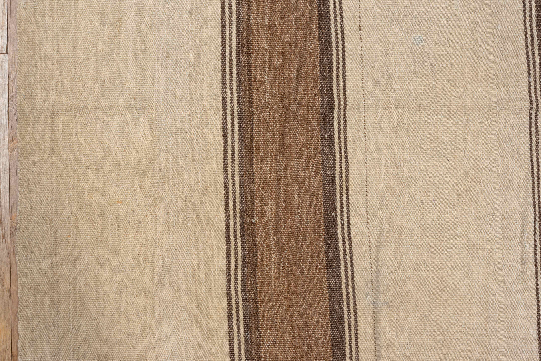 5' x 11' one-of-a-kind handmade vintage Kilim rug. Color palette: brown, gray, light gray, off-white, snow, white