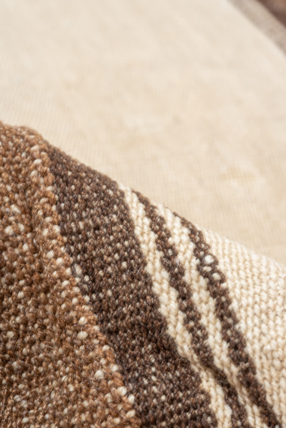 5' x 11' one-of-a-kind handmade vintage Kilim rug. Color palette: ivory, taupe, brown, camel, charcoal, beige, gray, black