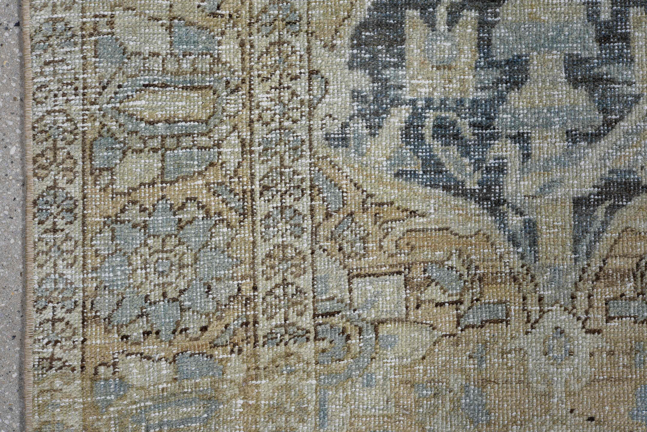 5' x 8' one-of-a-kind handmade vintage Baktiary medium size rug. Color palette: ivory, beige, powder_blue, slate, charcoal