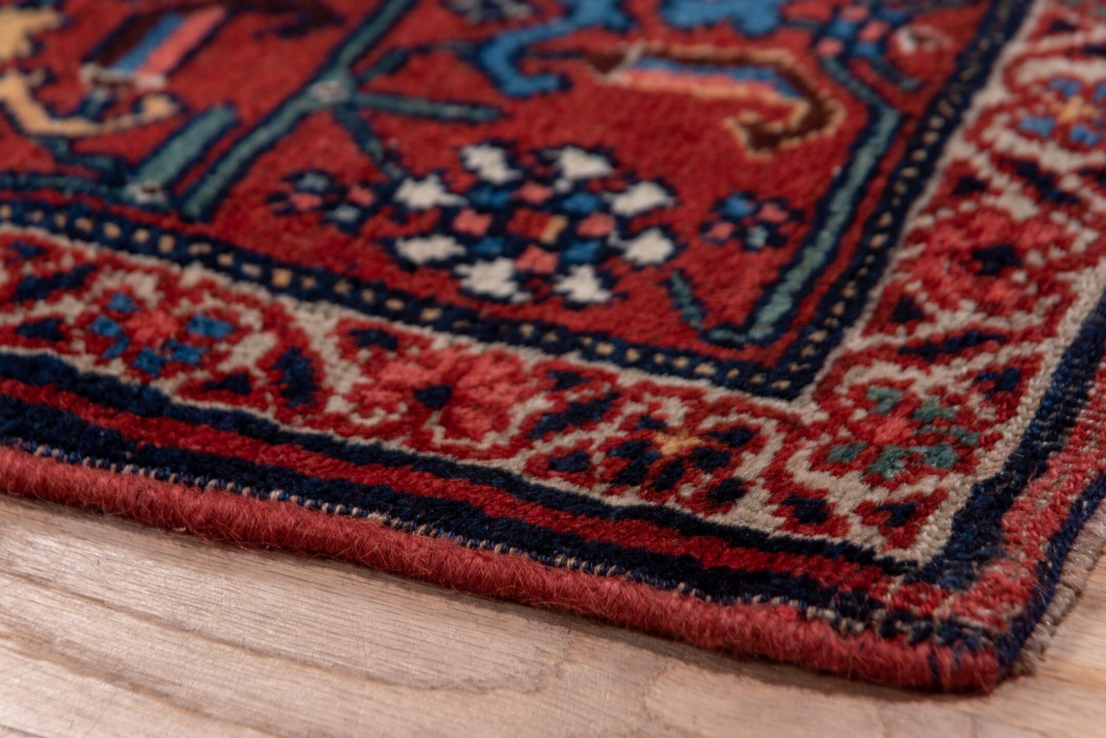 3' x 16' one-of-a-kind handmade vintage Bidjar runner rug. Color palette: blue, brown, gray, off-white, pink, red, redwood