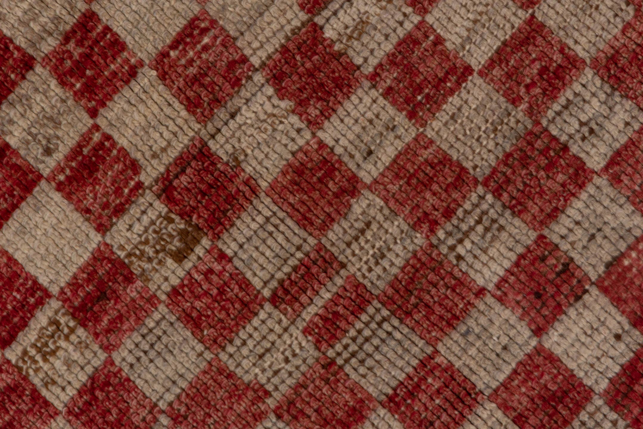 5' x 10' one-of-a-kind handmade vintage Tulu medium size rug. Color palette: red, ivory, rose, brick, cream, pink, brown