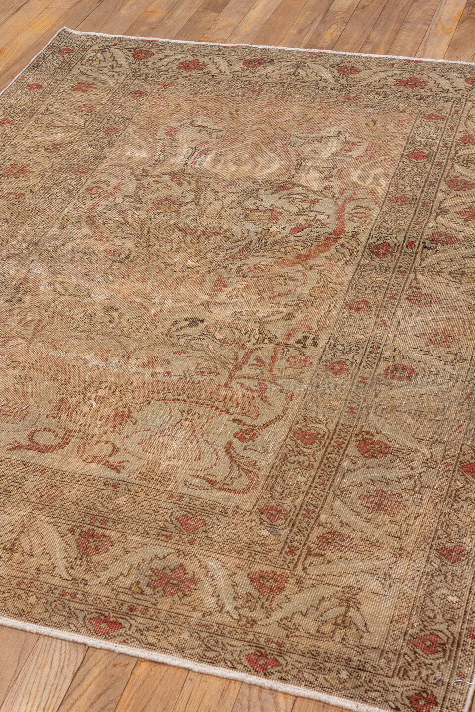 3' x 5' one-of-a-kind handmade vintage Kaisary small size rug. Color palette: beige, ivory, taupe, rose, rust, brown, gray