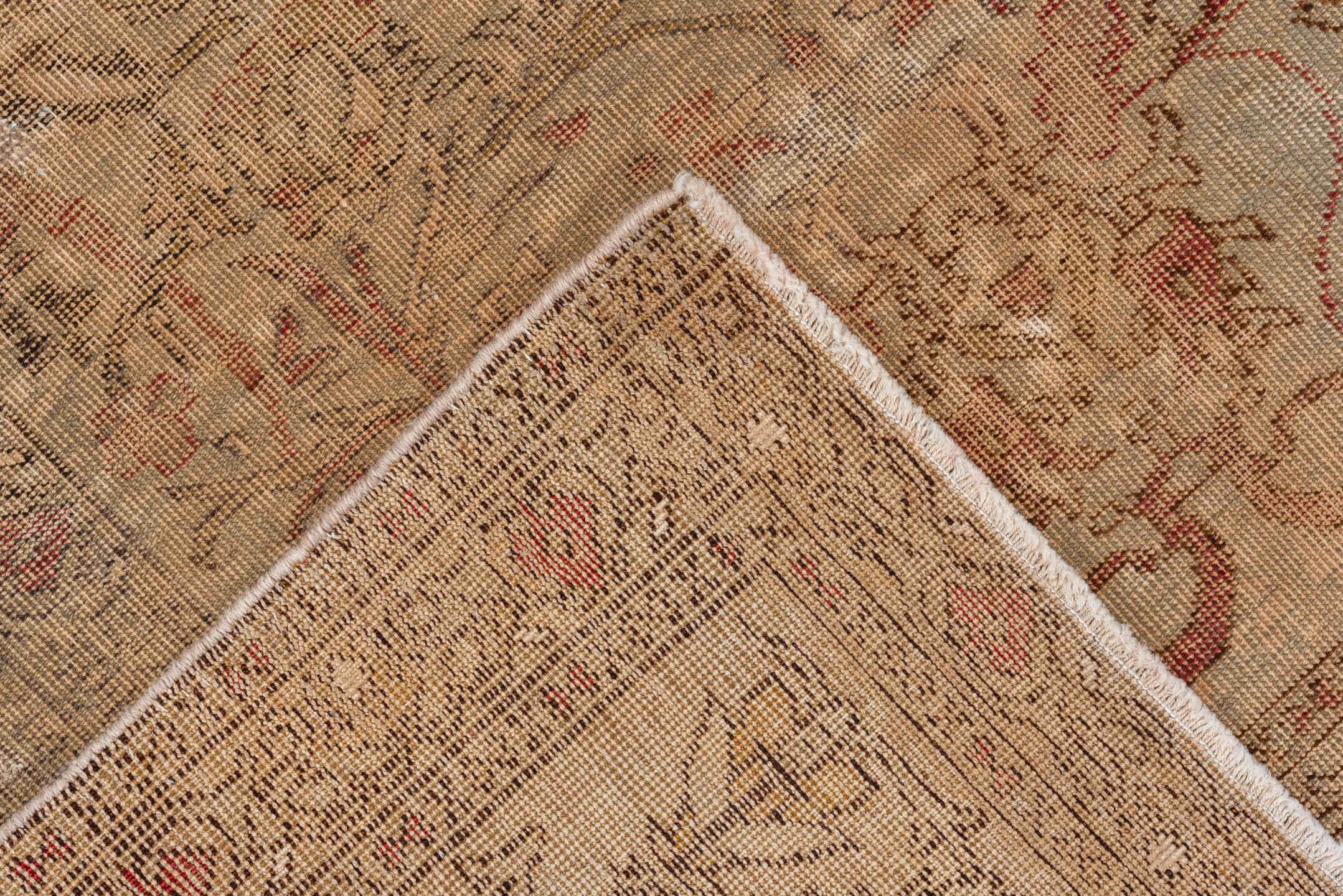 3' x 5' one-of-a-kind handmade vintage Kaisary small size rug. Color palette: beige, ivory, taupe, rose, rust, brown, gray
