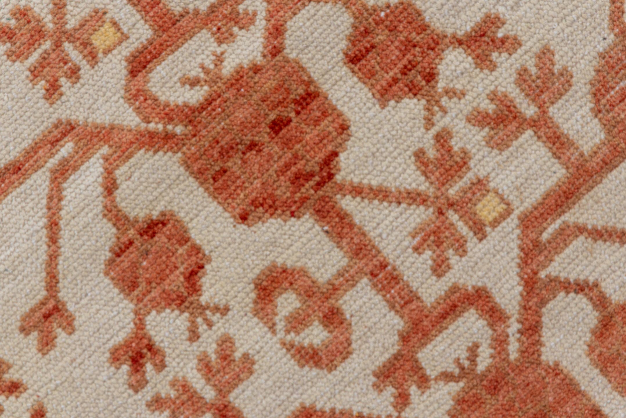 3' x 16' one-of-a-kind handmade vintage Khotan runner rug. Color palette: ivory, rust, peach, terra cotta, camel, terracotta