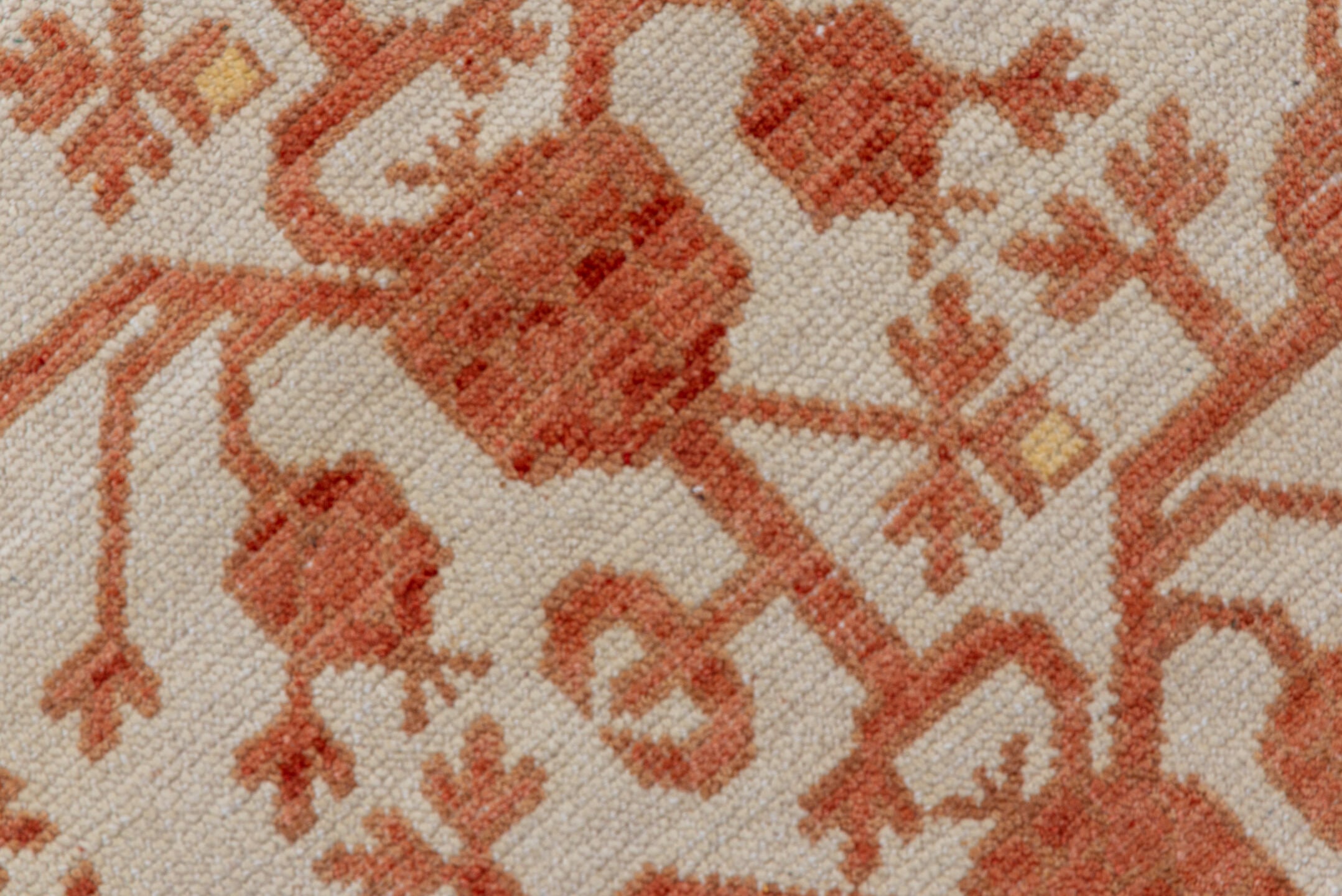 3' x 16' one-of-a-kind handmade vintage Khotan runner rug. Color palette: brown, off-white, orange, pink, snow, white