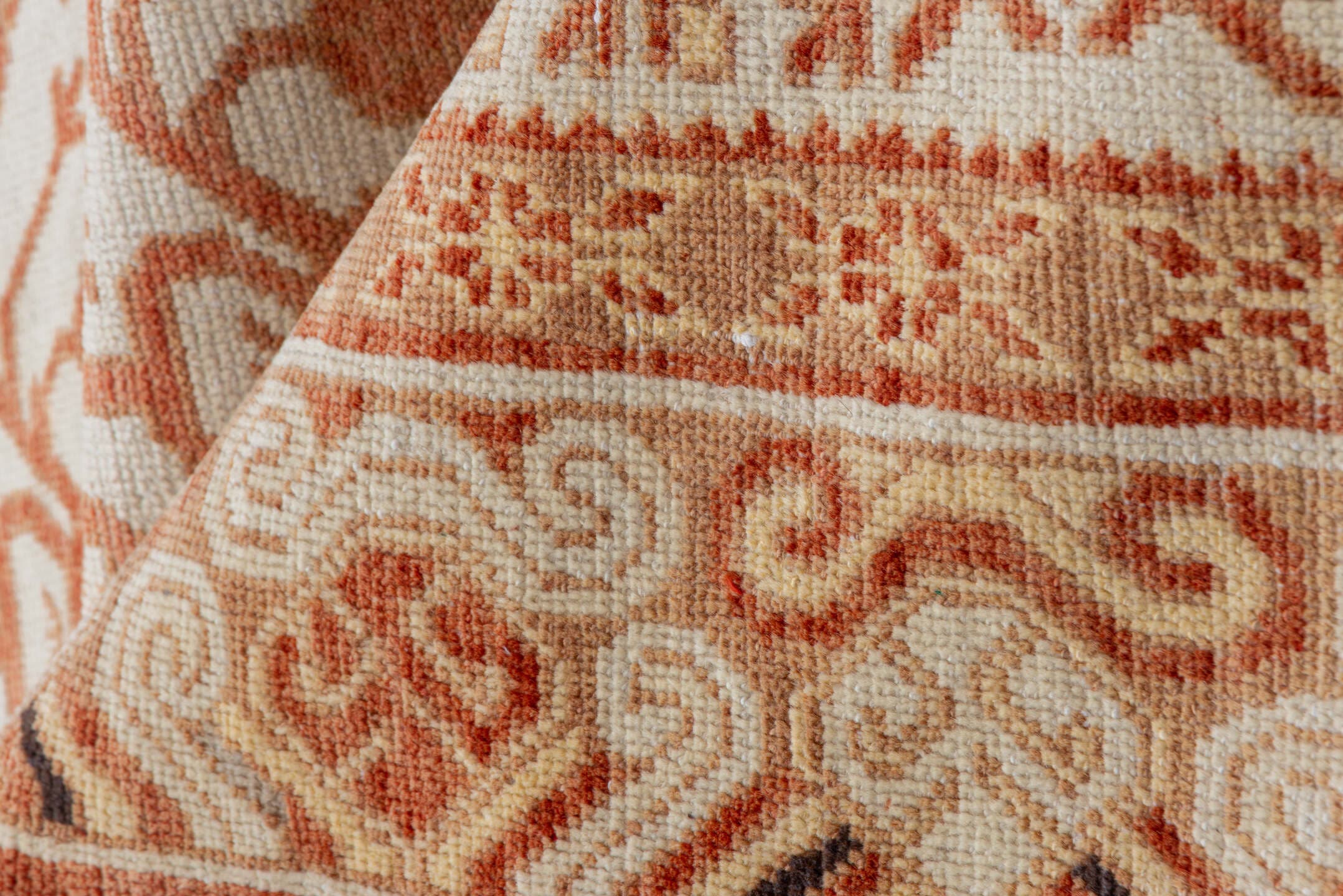 3' x 16' one-of-a-kind handmade vintage Khotan runner rug. Color palette: ivory, rust, peach, terra cotta, camel, terracotta