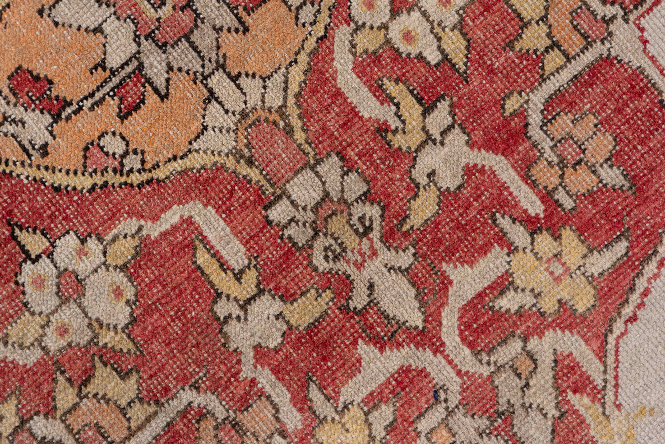 5' x 8' one-of-a-kind handmade vintage Oushak medium size rug. Color palette: ivory, rust, charcoal, blush, peach, taupe