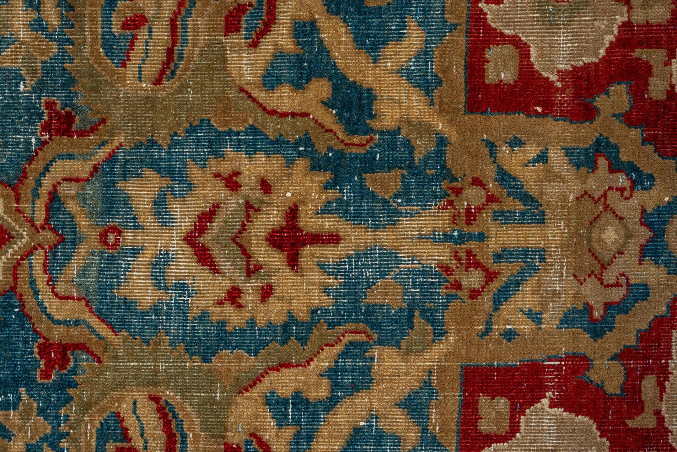 3' x 6' one-of-a-kind handmade antique Amritzar small size rug. Color palette: blue, ivory, rust, beige, red, camel, teal