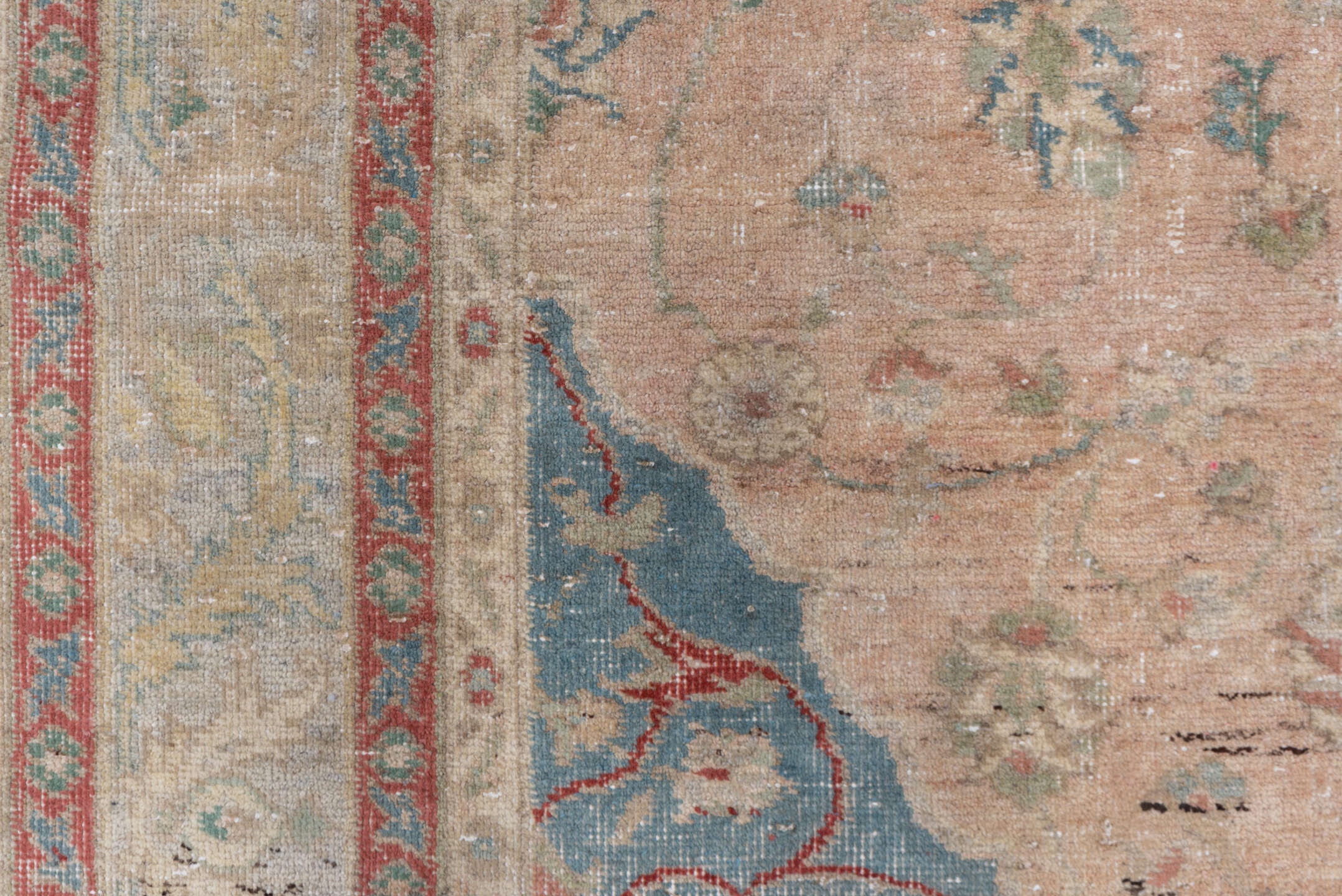 5' x 9' one-of-a-kind handmade vintage Oushak medium size rug. Color palette: blue, brown, gray, light gray, off-white