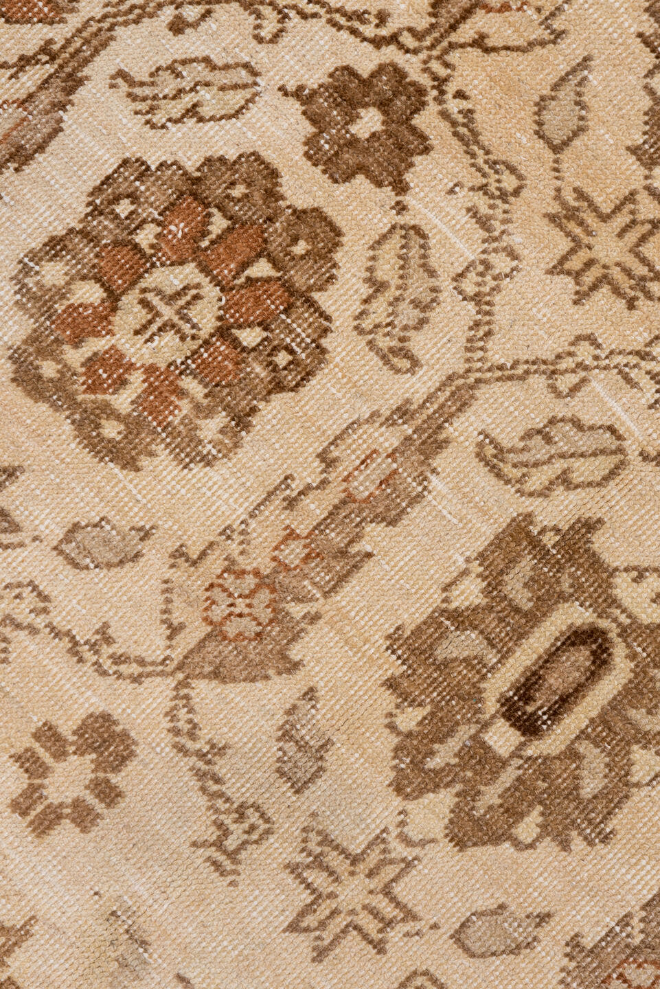 4' x 9' one-of-a-kind handmade vintage Oushak rug. Color palette: ivory, brown, taupe, rust, camel, beige, gray, terracotta
