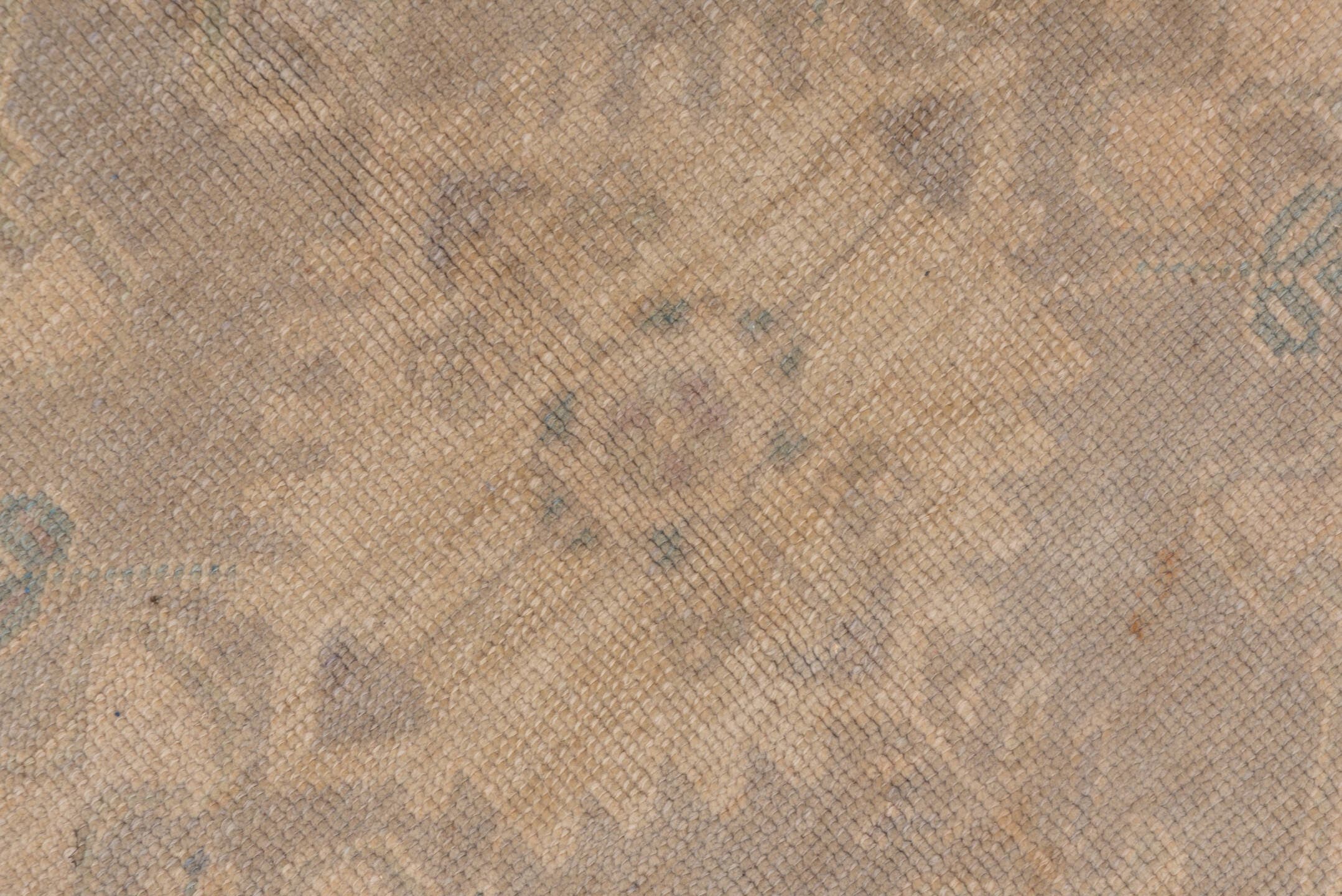 5' x 10' one-of-a-kind handmade vintage Oushak medium size rug. Color palette: beige, taupe, sage, dusty blue, camel, brown