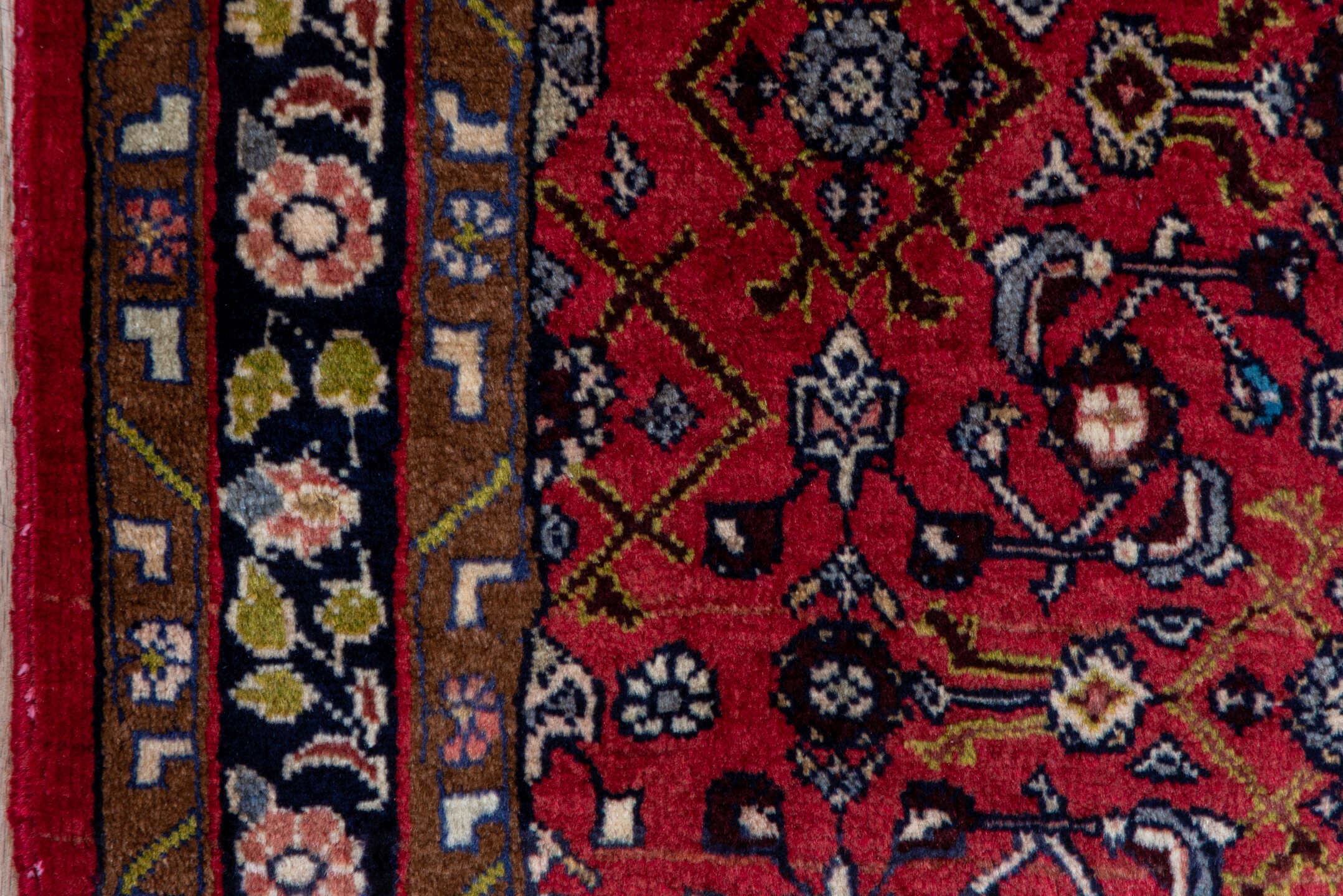 2' x 4' one-of-a-kind handmade vintage Hamadan small size rug. Color palette: rust, red, brown, ivory, navy, rose, camel