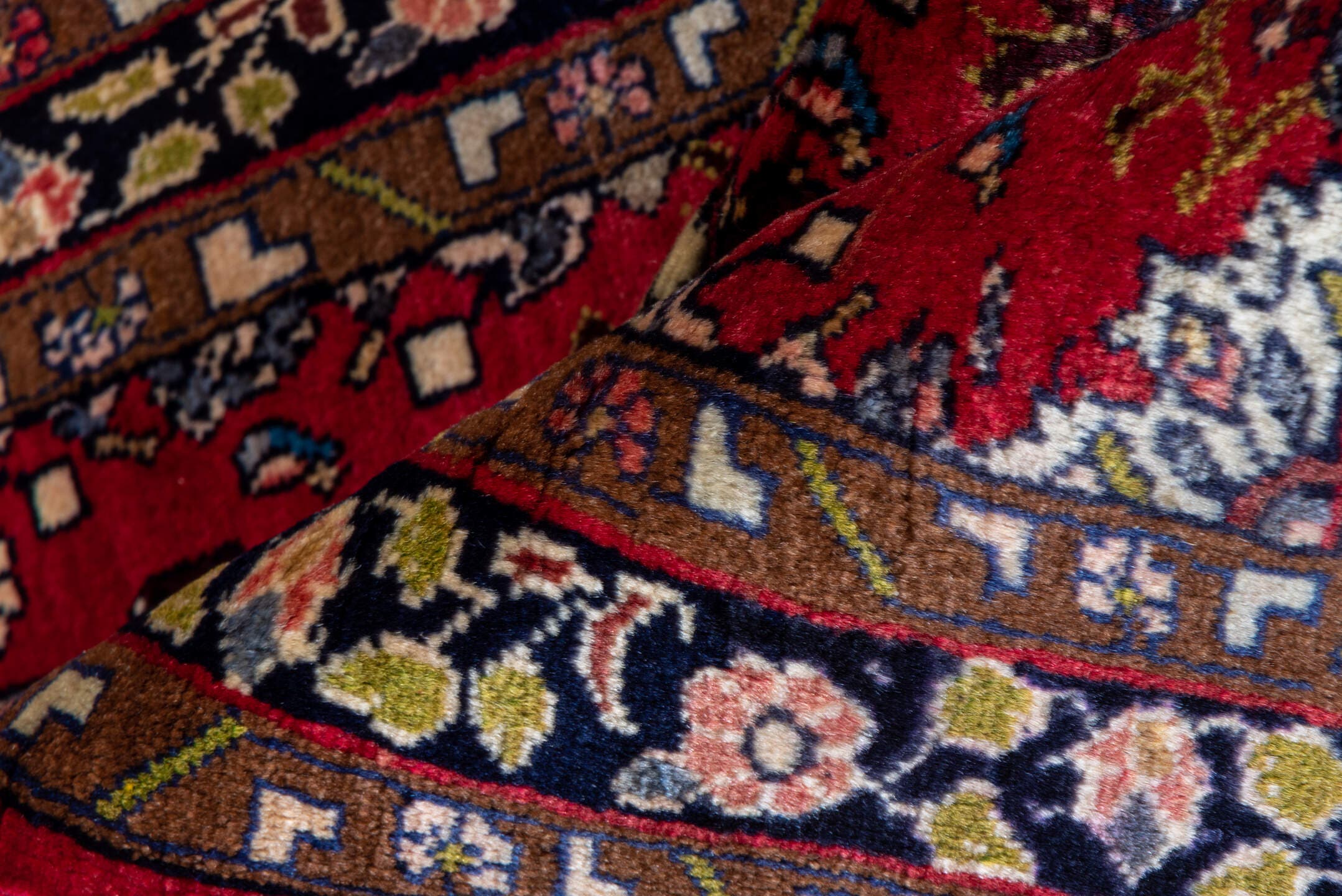 2' x 4' one-of-a-kind handmade vintage Hamadan small size rug. Color palette: rust, red, brown, ivory, navy, rose, camel