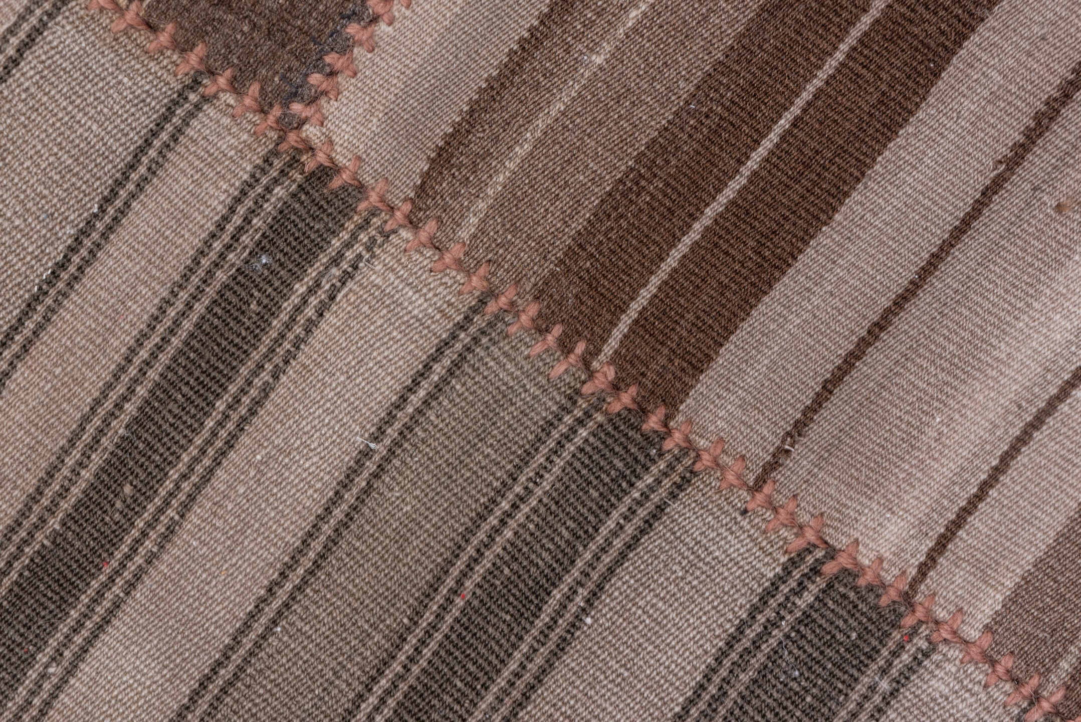 7' x 13' one-of-a-kind handmade antique Kilim large size rug. Color palette: taupe, brown, ivory, gray, charcoal, rose