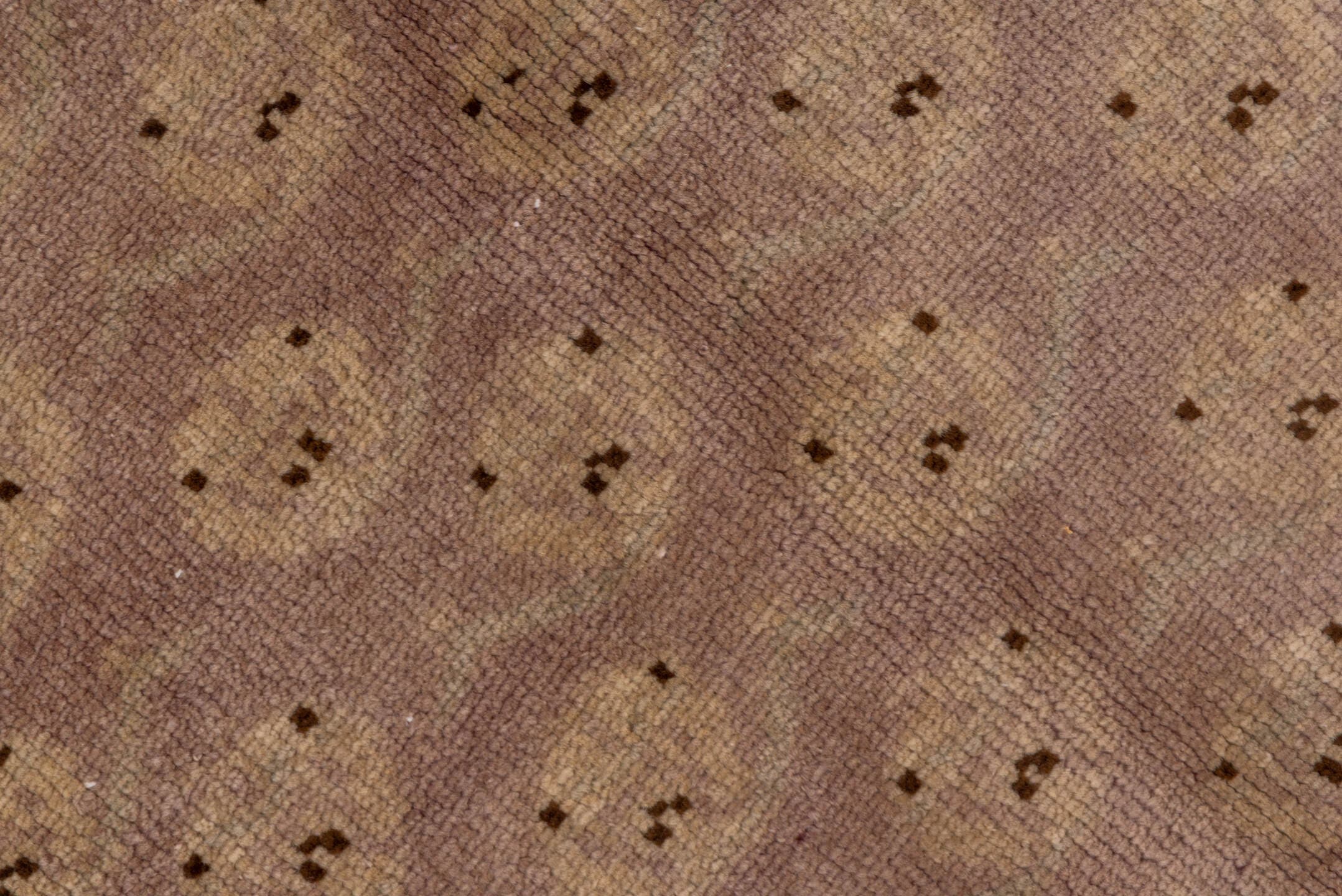 4' x 10' one-of-a-kind handmade vintage Oushak runner rug. Color palette: blush, taupe, brown, ivory, pink, beige, gray