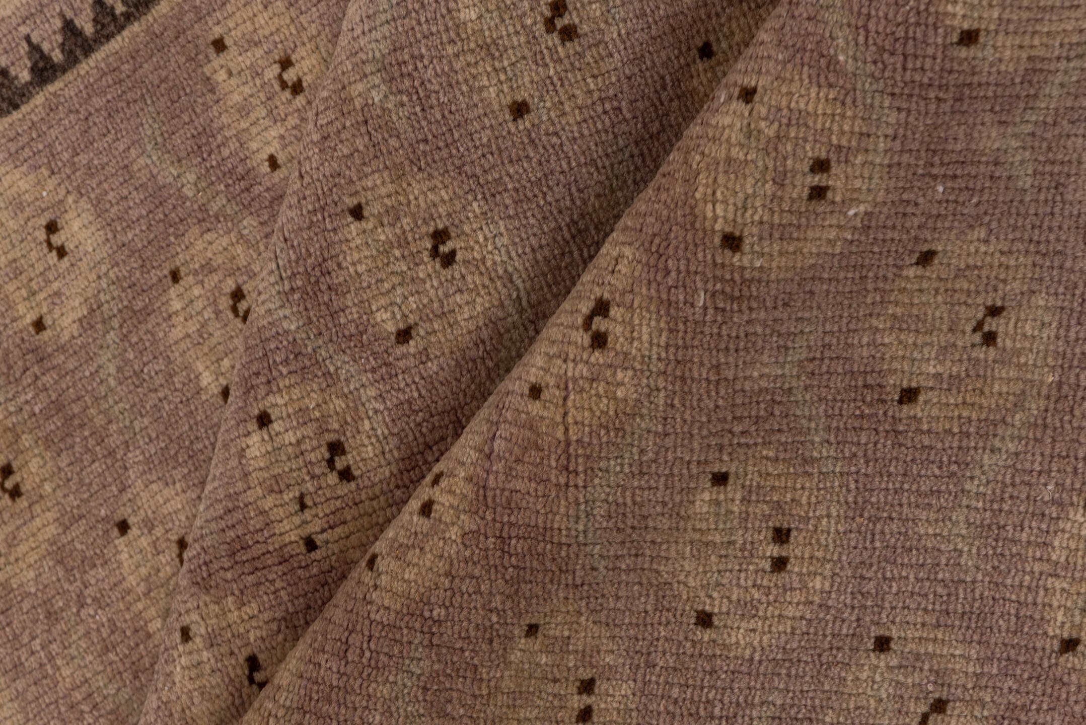 4' x 10' one-of-a-kind handmade vintage Oushak runner rug. Color palette: blush, taupe, brown, ivory, pink, beige, gray