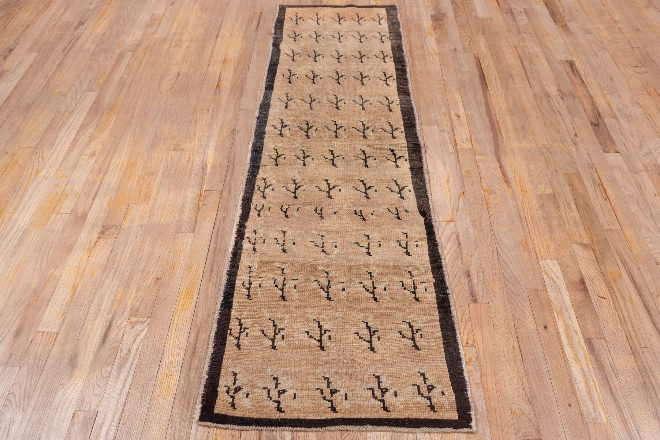 2' x 7' one-of-a-kind handmade vintage Oushak runner rug. Color palette: camel, brown, taupe, charcoal, beige, gray, black
