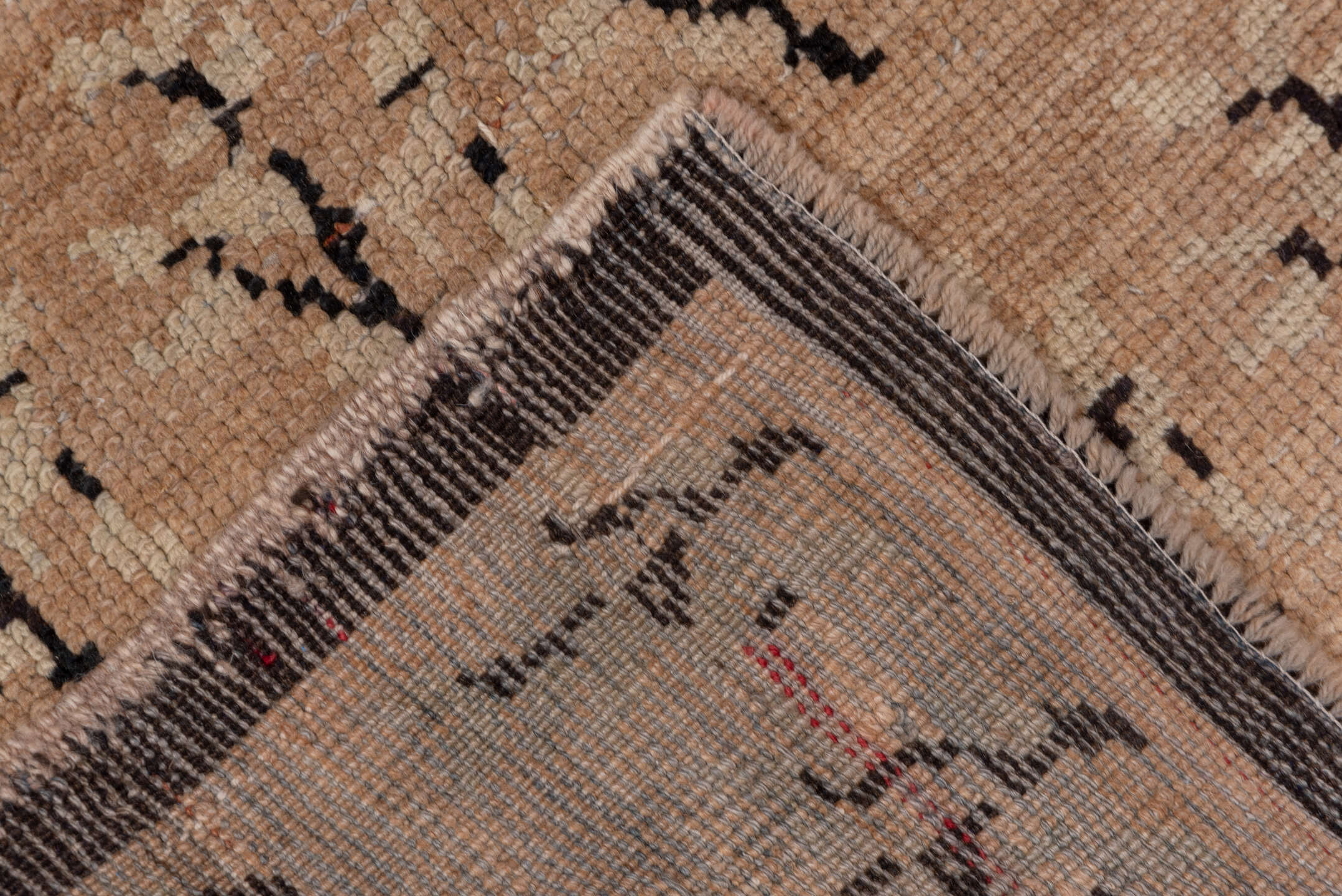 2' x 7' one-of-a-kind handmade vintage Oushak runner rug. Color palette: black, brown, gray, light gray, off-white, pink