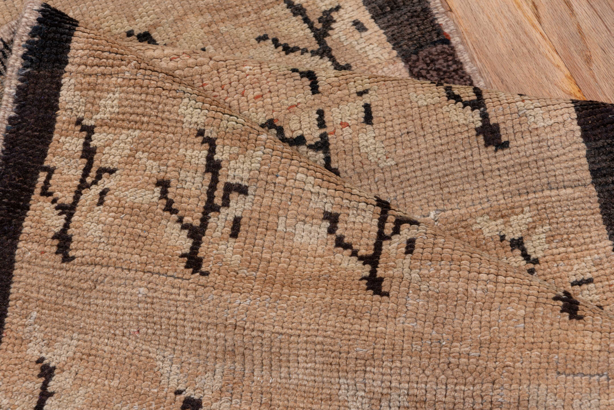 2' x 7' one-of-a-kind handmade vintage Oushak runner rug. Color palette: black, brown, gray, light gray, off-white, pink