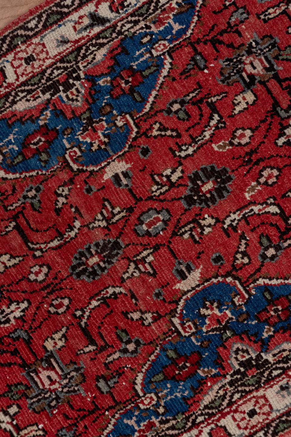 2' x 40' one-of-a-kind handmade vintage Dargazin runner rug. Color palette: rust, ivory, navy, charcoal, rose, slate