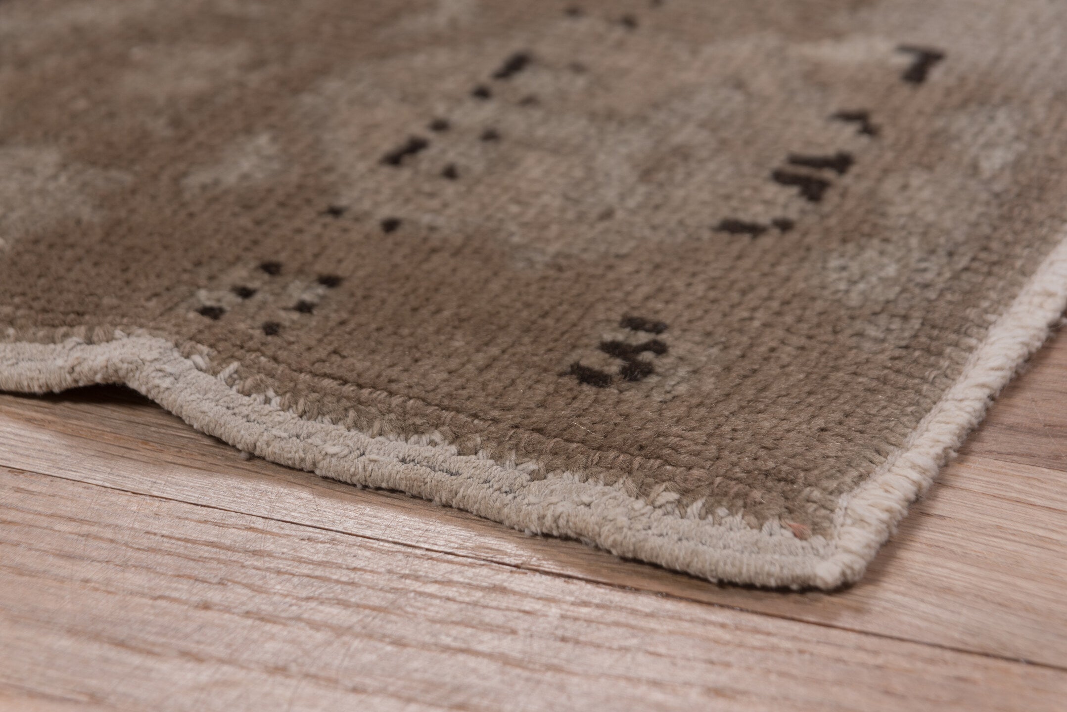 4' x 8' one-of-a-kind handmade vintage Oushak rug. Color palette: taupe, beige, brown, ivory, camel, charcoal, gray, black