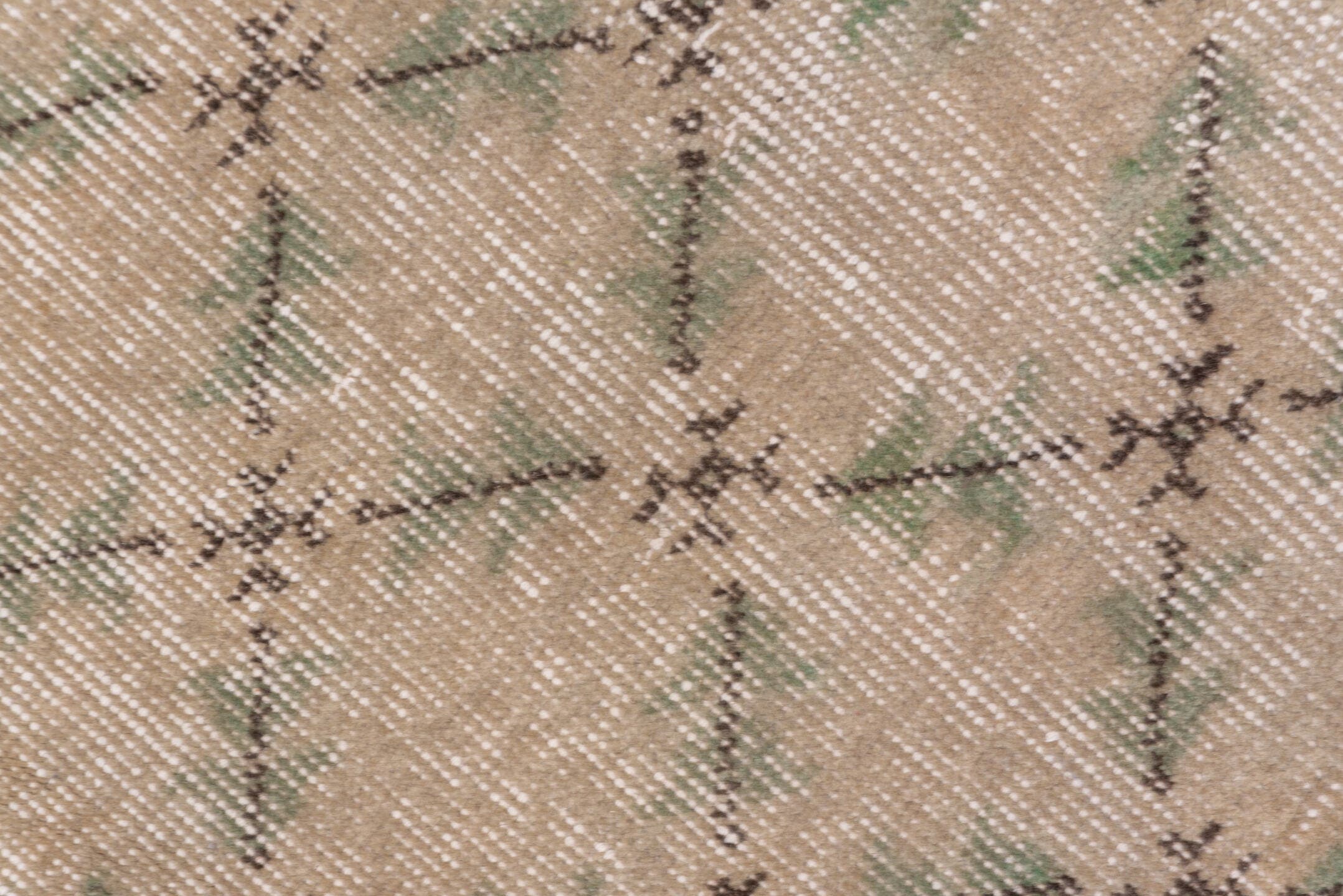 5' x 8' one-of-a-kind handmade vintage Konya medium size rug. Color palette: taupe, beige, charcoal, sage, ivory, gray