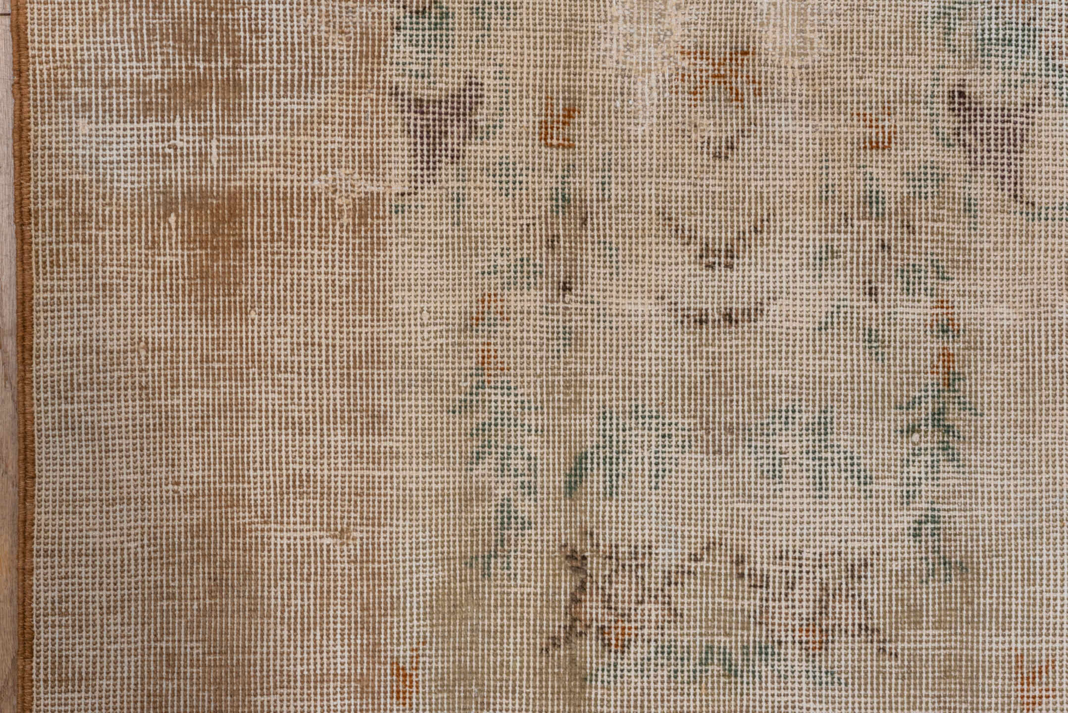 6' x 10' one-of-a-kind handmade vintage Oushak large size rug. Color palette: ivory, beige, taupe, sage, lavender, peach