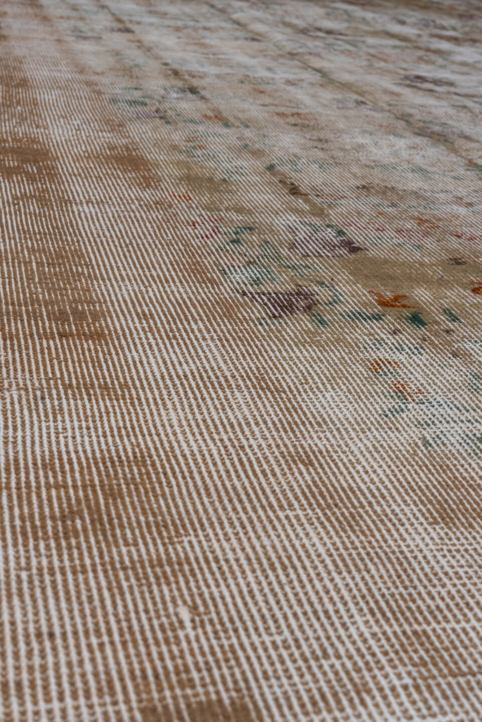 6' x 10' one-of-a-kind handmade vintage Oushak large size rug. Color palette: ivory, beige, taupe, sage, lavender, peach