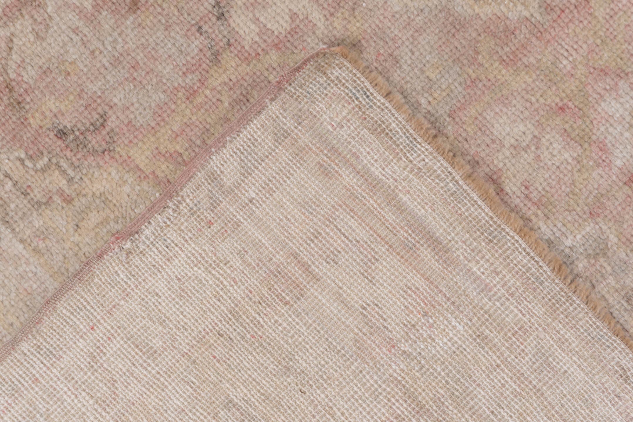 4' x 6' one-of-a-kind handmade vintage Oushak small size rug. Color palette: ivory, blush, taupe, beige, sand, rose, pink