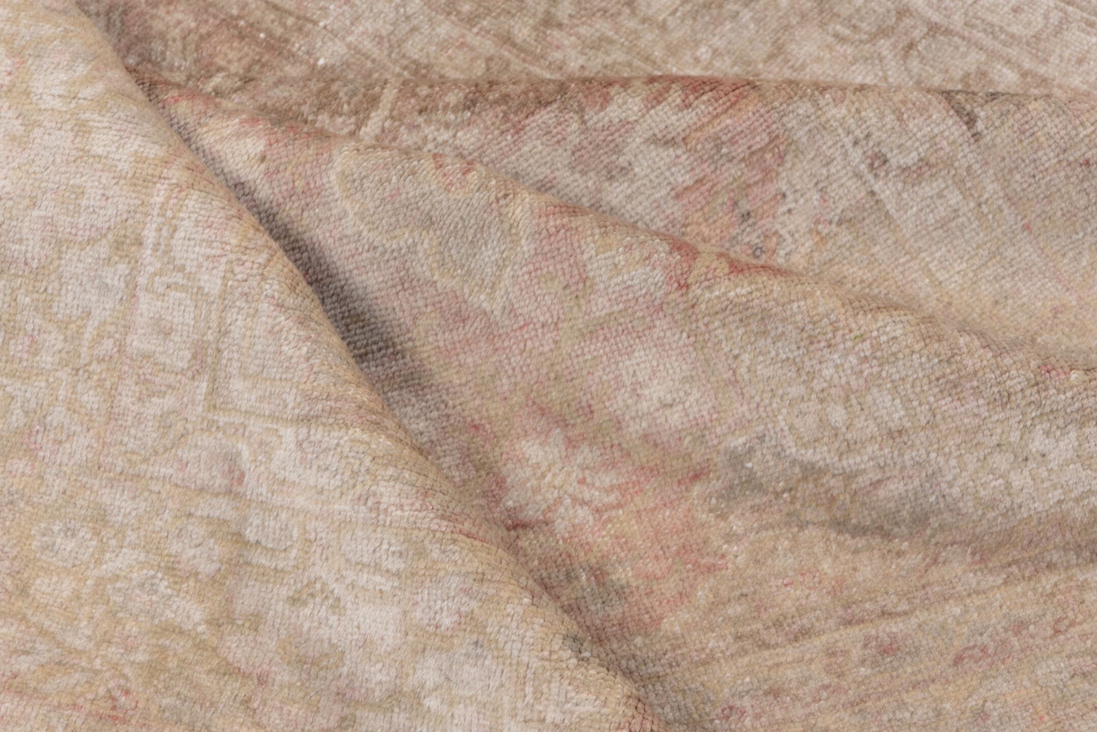 4' x 6' one-of-a-kind handmade vintage Oushak small size rug. Color palette: ivory, blush, taupe, beige, sand, rose, pink