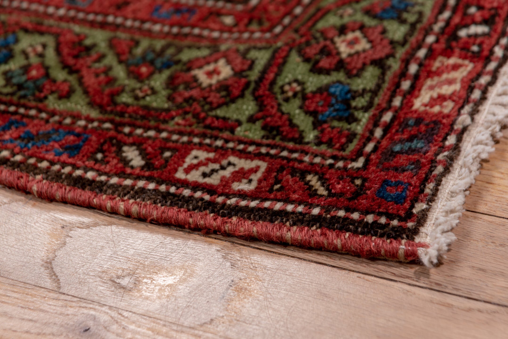 3' x 15' one-of-a-kind handmade vintage Malayer runner rug. Color palette: brown, gray, pink, red