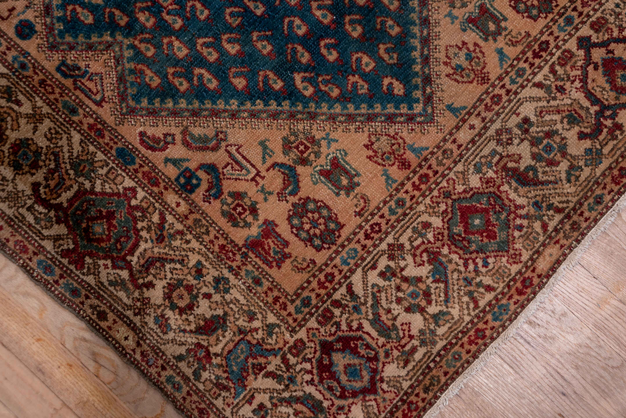 3' x 16' one-of-a-kind handmade vintage Malayer runner rug. Color palette: blue, brown, dim gray, gray, off-white, pink