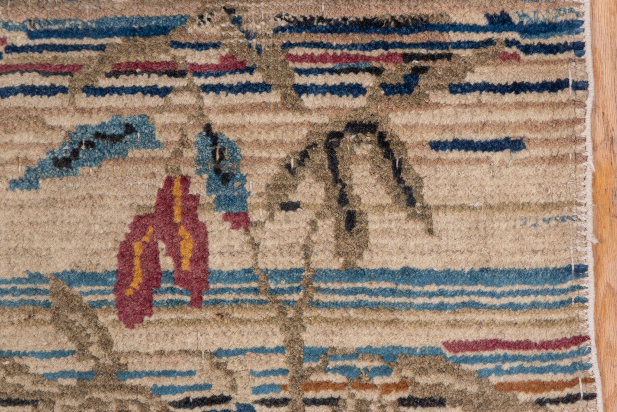 2' x 4' one-of-a-kind handmade vintage Chinese small size rug. Color palette: blue, brown, fiord, gray