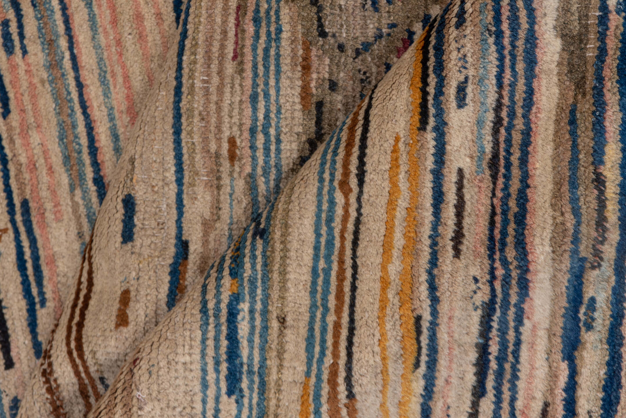 2' x 4' one-of-a-kind handmade vintage Chinese small size rug. Color palette: blue, brown, fiord, gray