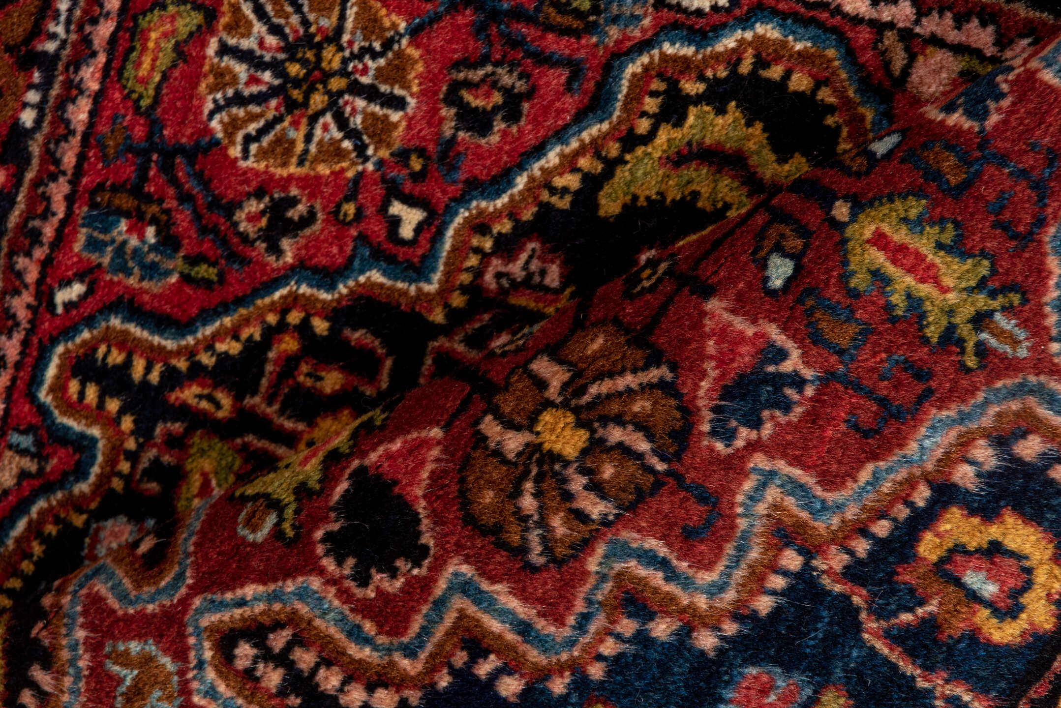2' x 3' one-of-a-kind handmade vintage Jozan small size rug. Color palette: navy, rust, rose, ivory, sky blue, burgundy
