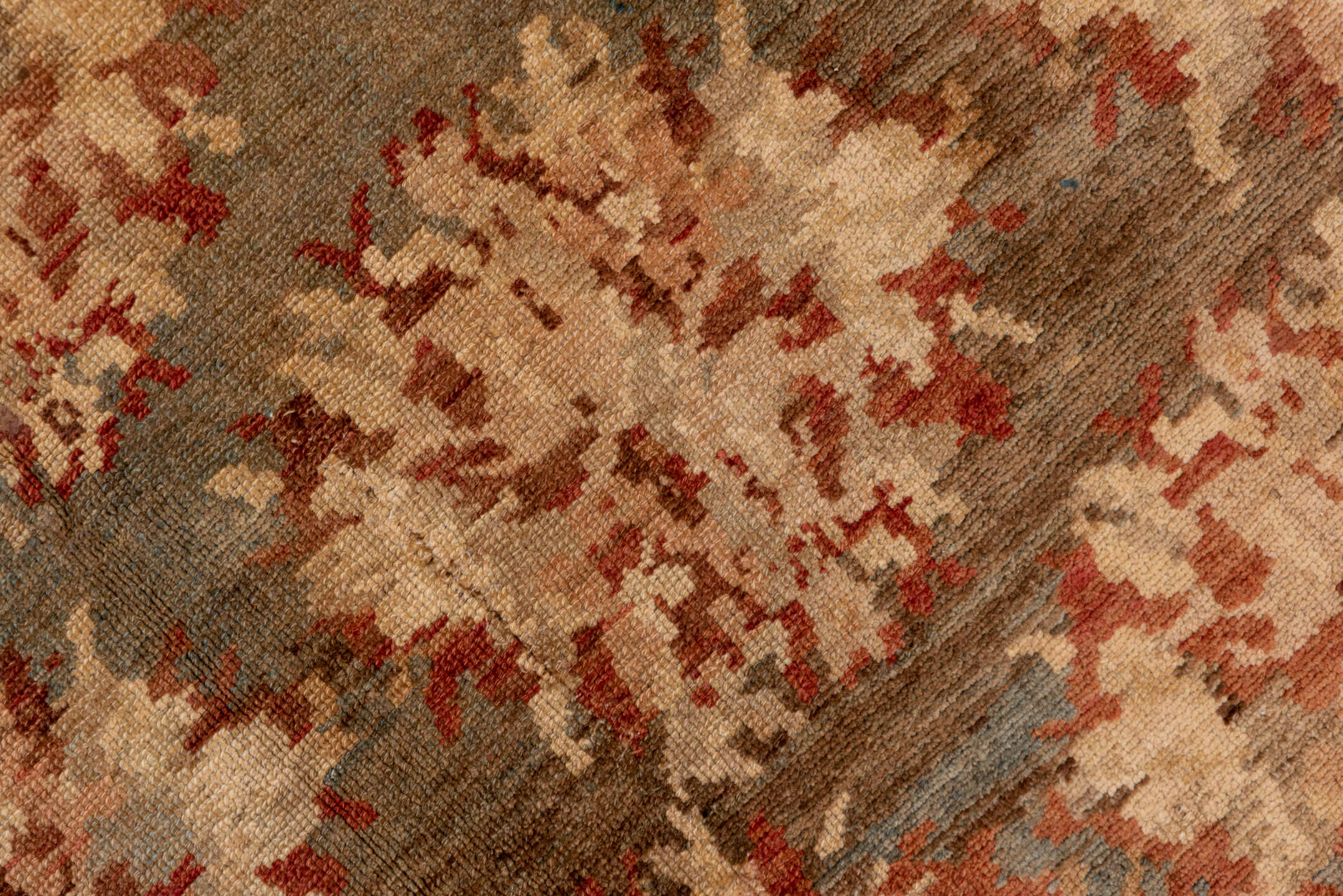 6' x 10' one-of-a-kind handmade antique Baktiary large size rug. Color palette: ivory, taupe, rust, blue_gray, rose, camel