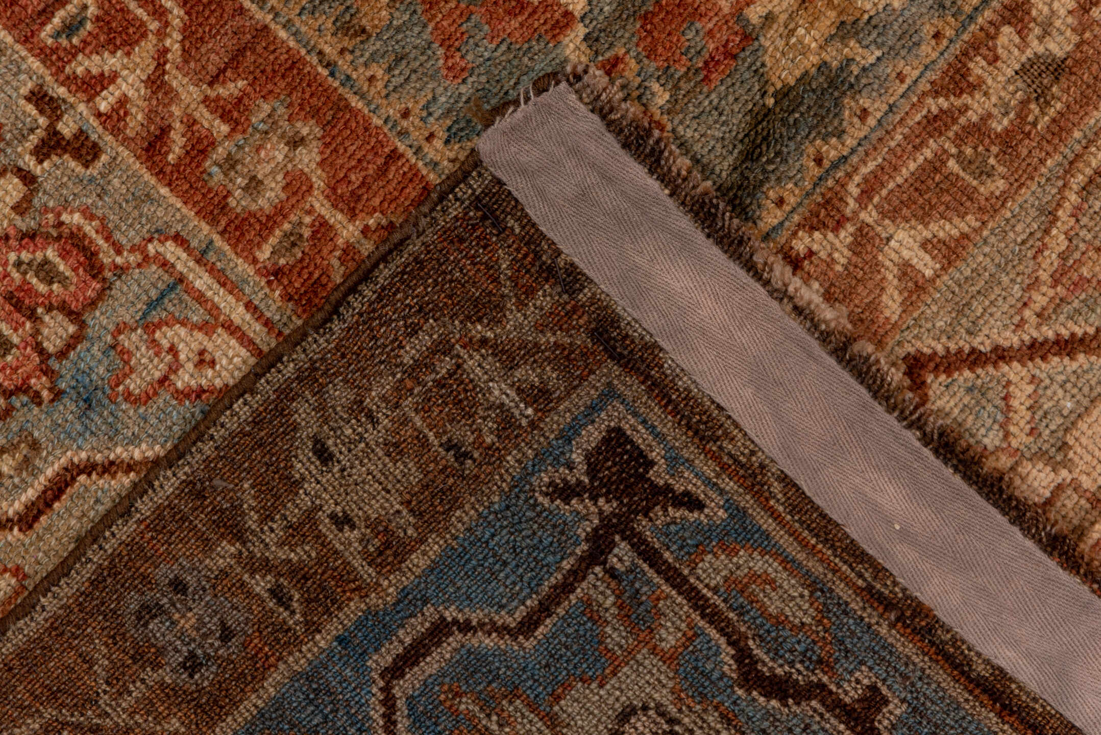 6' x 10' one-of-a-kind handmade antique Baktiary large size rug. Color palette: ivory, taupe, rust, blue_gray, rose, camel