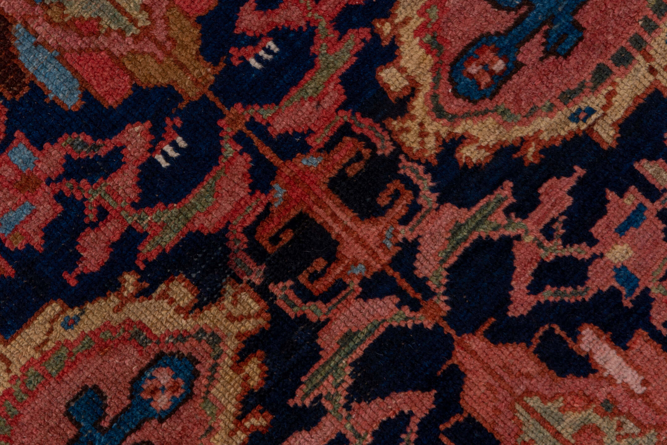 13' x 20' one-of-a-kind handmade vintage Malayer oversize rug. Color palette: indigo, sky blue, rust, coral, ivory, rose