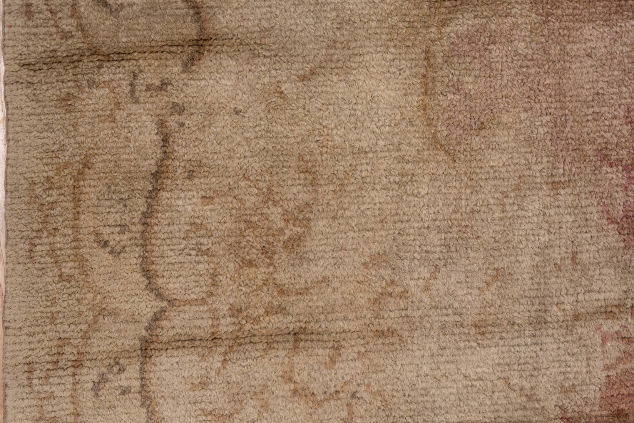 8' x 17' one-of-a-kind handmade vintage Savonnerie rug. Color palette: brown, gray, off-white, pink, red, snow, white