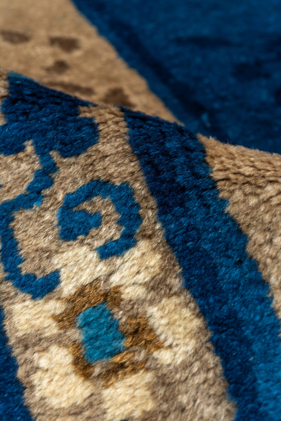 9' x 12' one-of-a-kind handmade vintage Chinese large size rug. Color palette: blue, brown, gray, tan