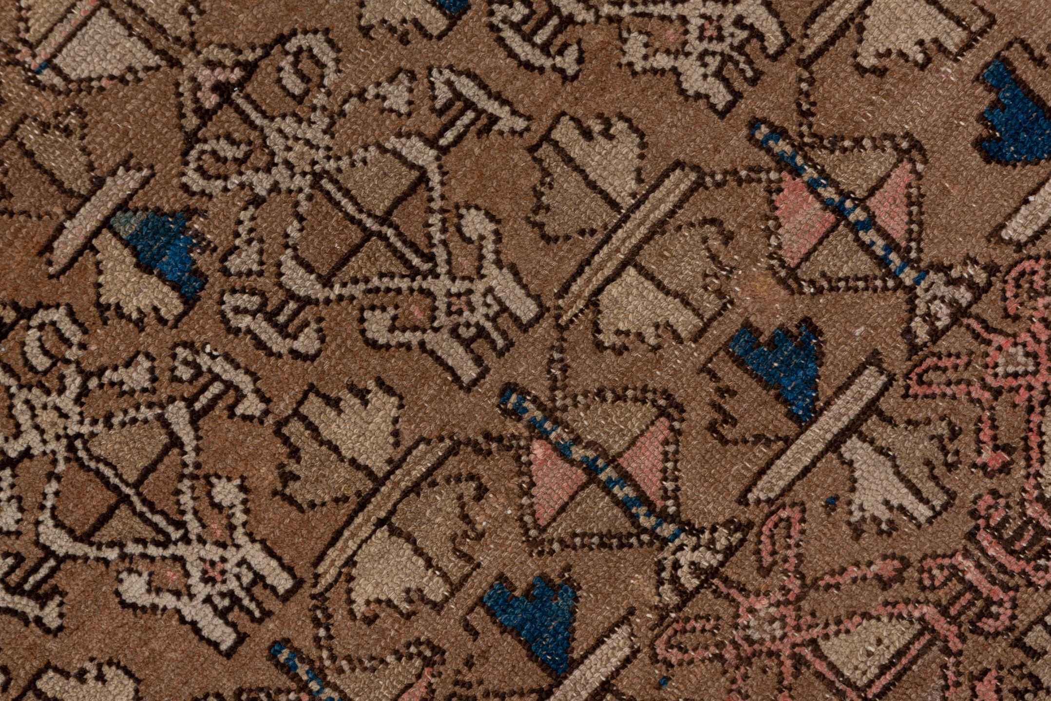 3' x 8' one-of-a-kind handmade antique Cam Hamadan runner rug. Color palette: taupe, brown, indigo, ivory, rose, camel