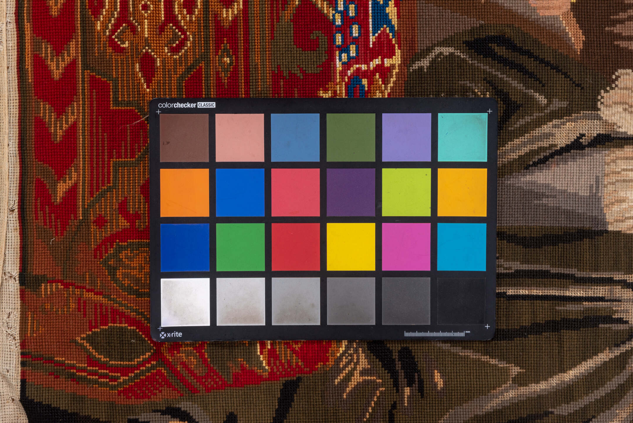 3' x 4' one-of-a-kind handmade vintage Needlepoint small size rug. Color palette: blue, brown, dark gray, gray, red