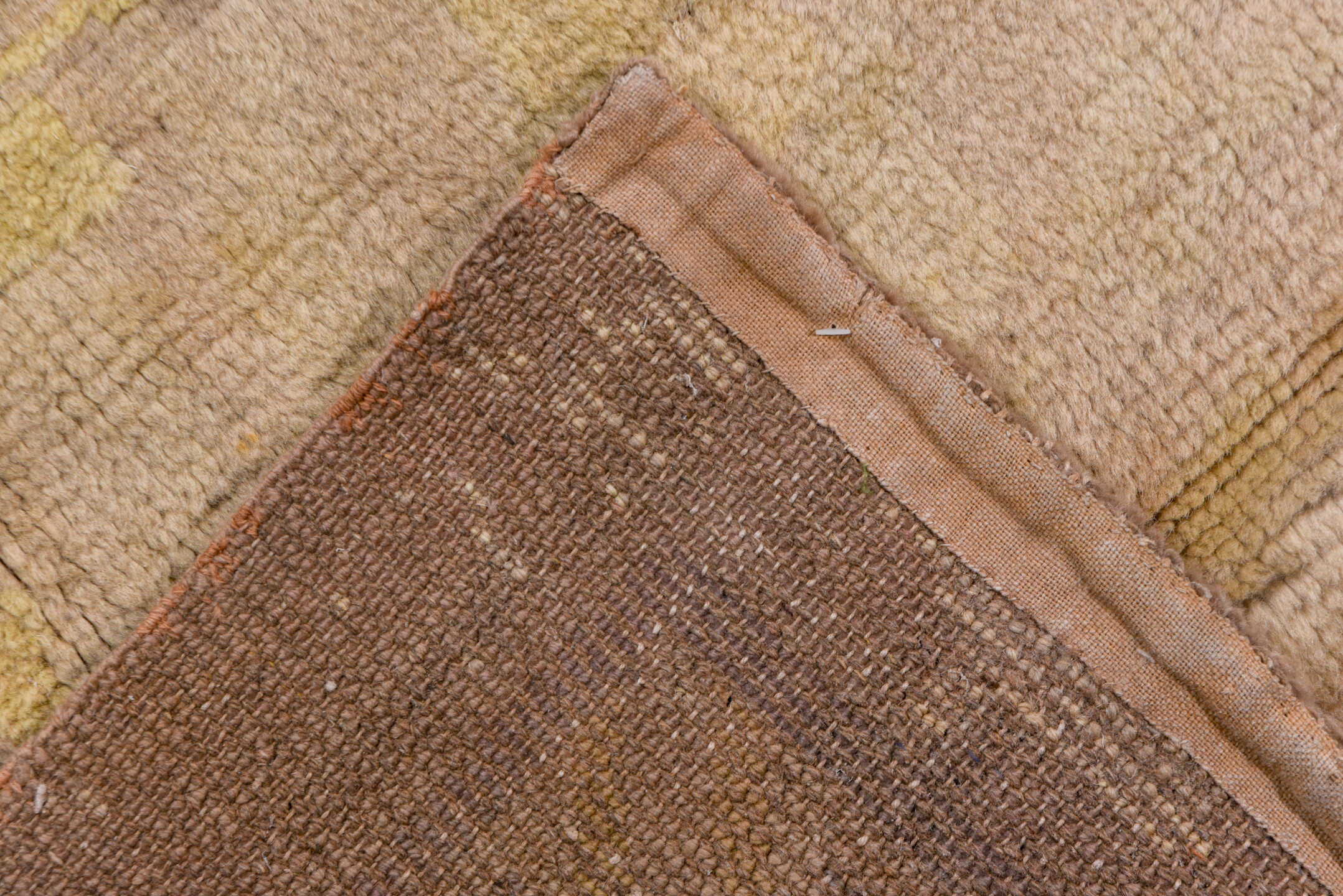 14' x 16' one-of-a-kind handmade vintage Savonnerie oversize rug. Color palette: ivory, blush, taupe, gold, sage, rose