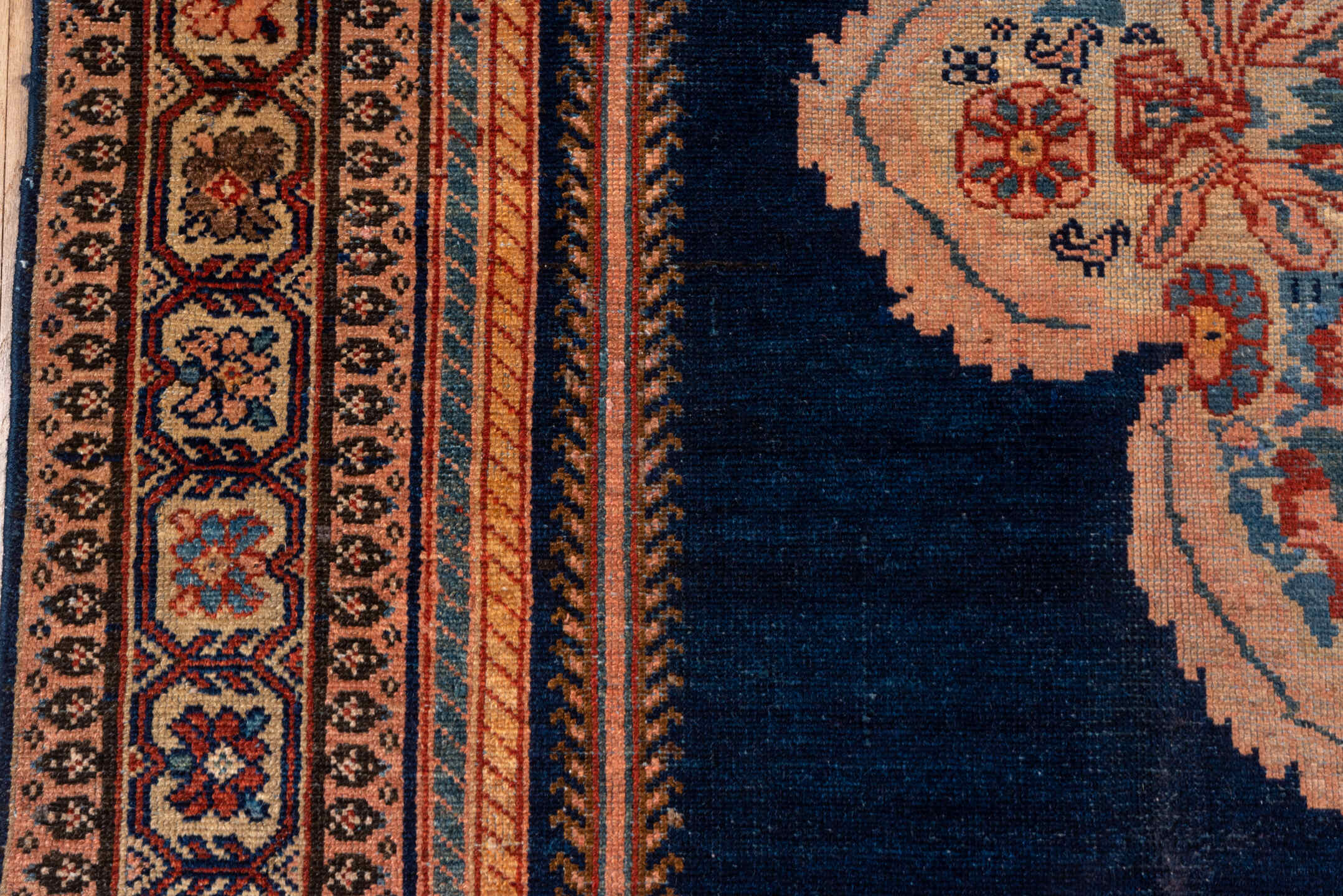 6' x 11' one-of-a-kind handmade vintage Malayer large size rug. Color palette: black, blue, brown, gray, pink, red, redwood