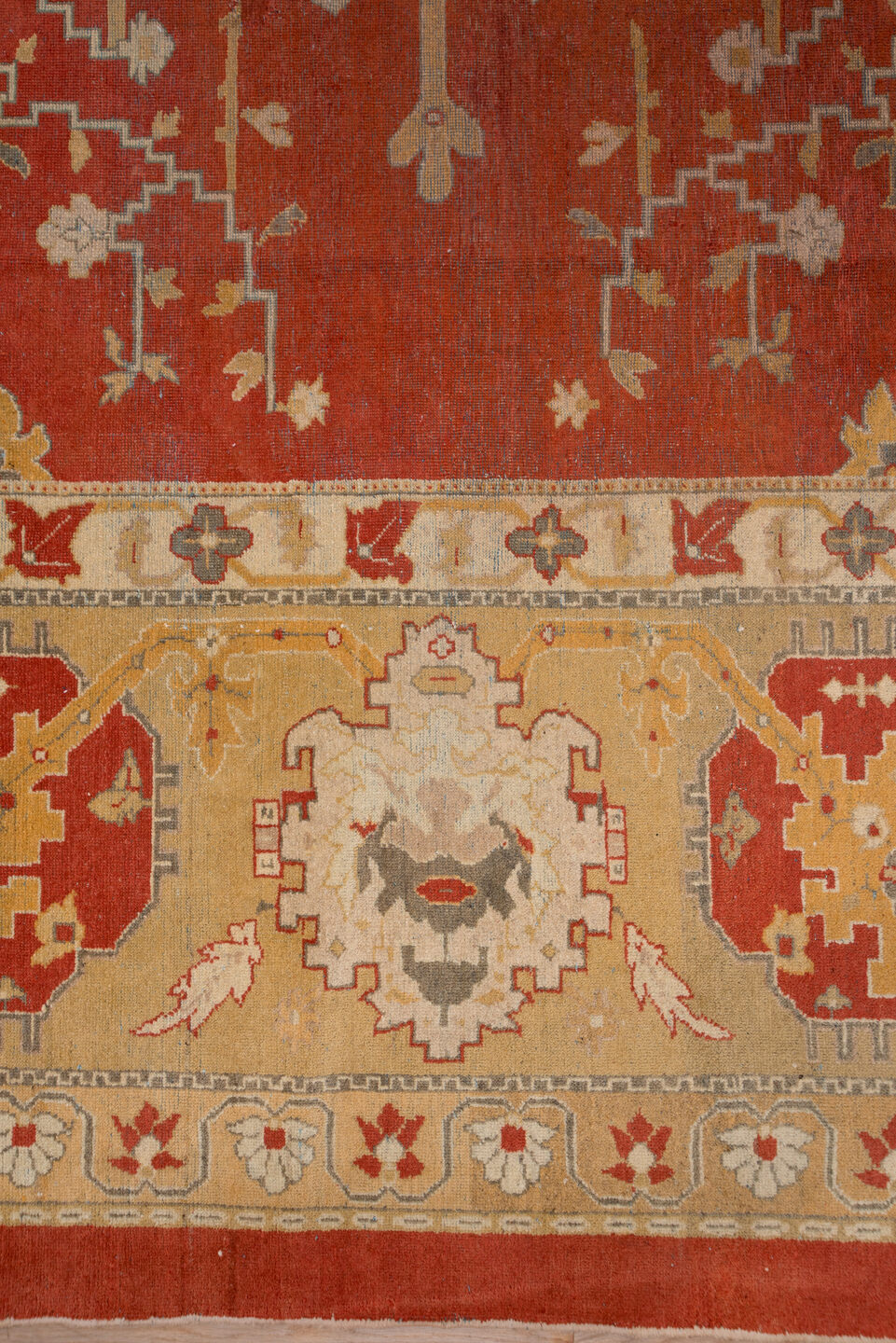 11' x 14' one-of-a-kind handmade vintage Amritzar oversize rug. Color palette: brown, burlywood, gray, off-white, orange