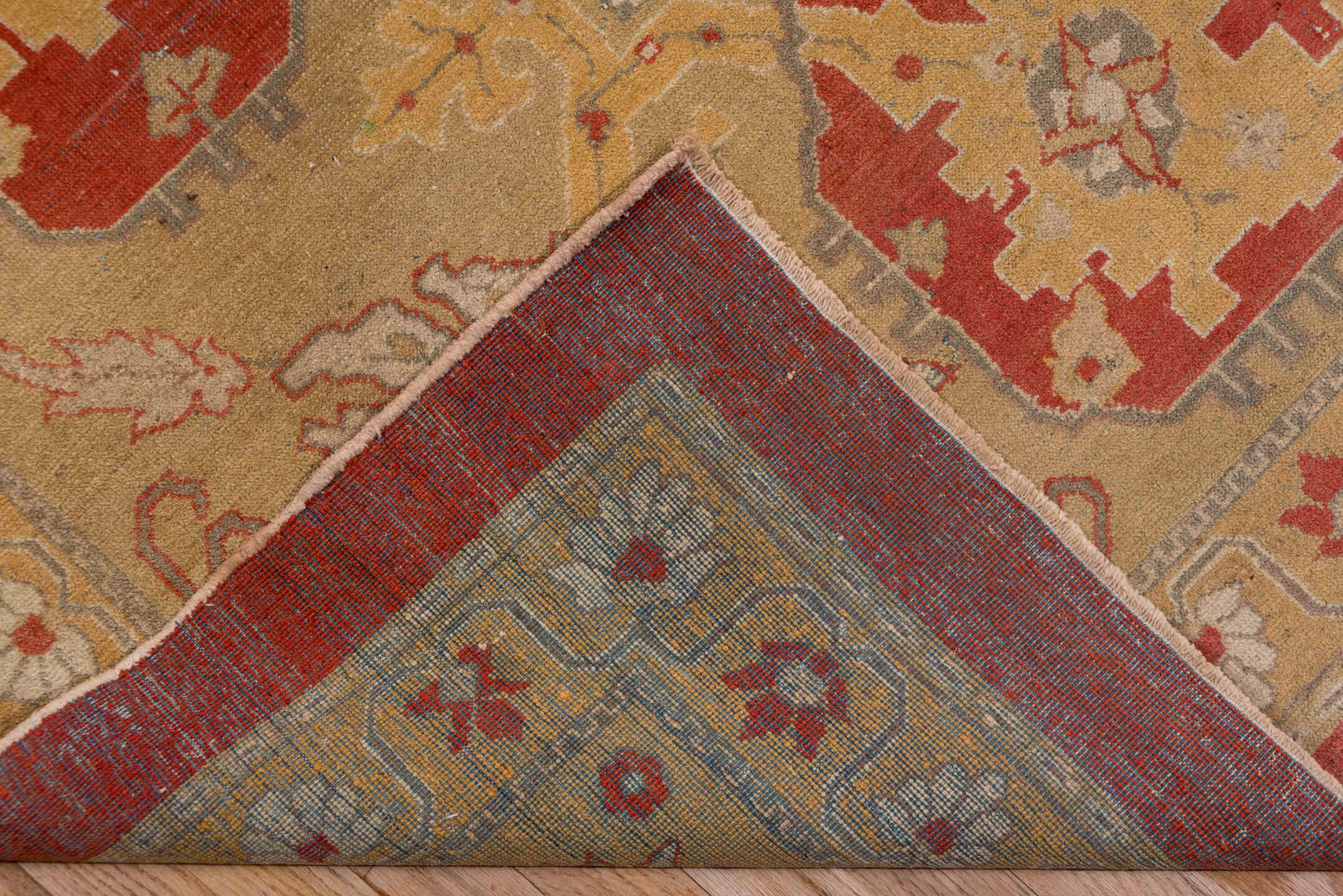 11' x 14' one-of-a-kind handmade antique Amritzar oversize rug. Color palette: terra cotta, camel, ivory, gold, slate, rust